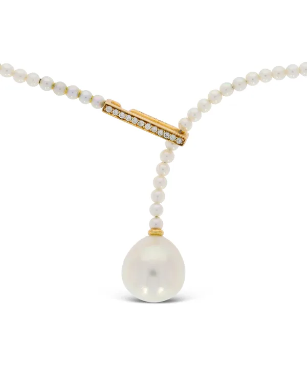 Perlencollier - kult. Zuchtperlen mit einer Südseeperle (Tropfen) und Diamanten