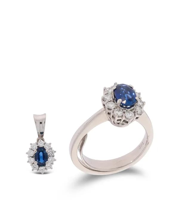 Ring mit Anhänger – Weissgold mit Saphiren und Diamanten