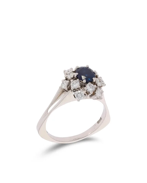 Damenring – Weissgold mit Saphir und Diamanten