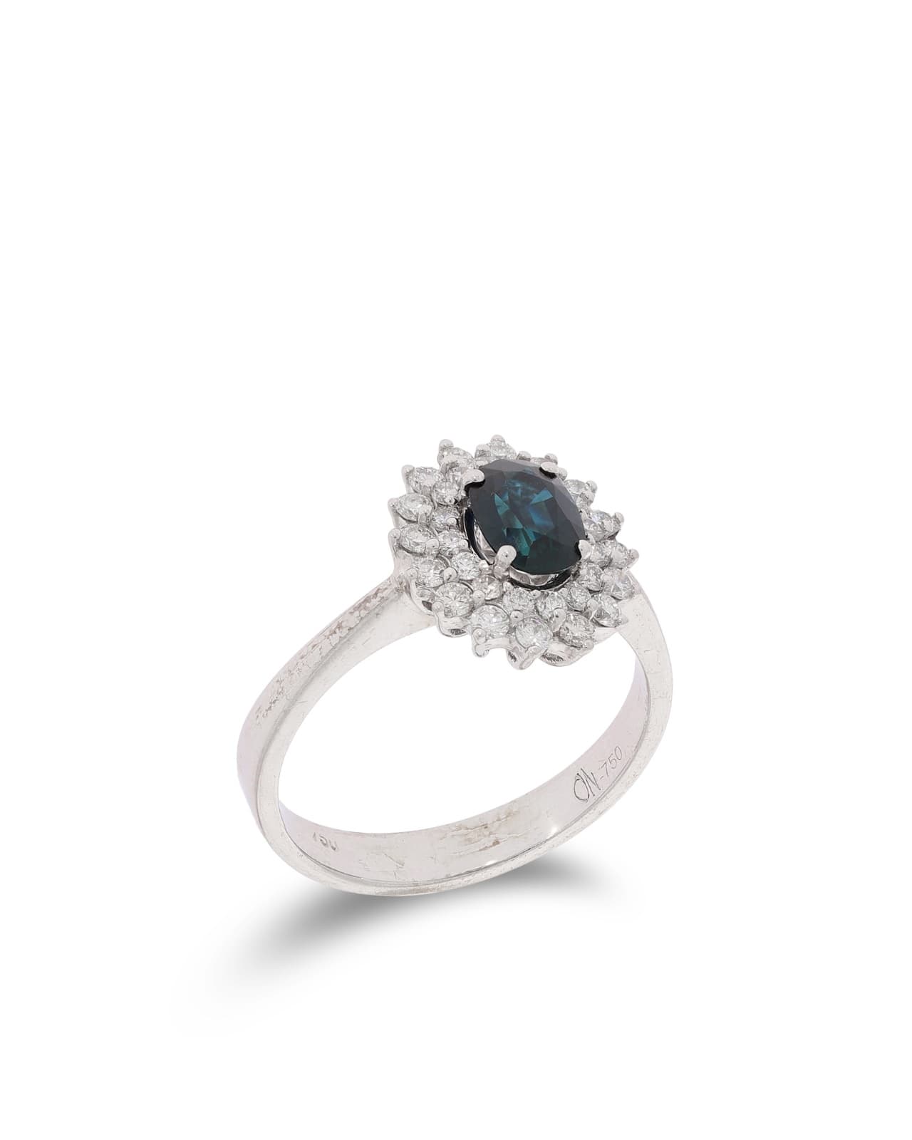 Damenring - Weissgold mit Saphir und Diamanten 0.64ct