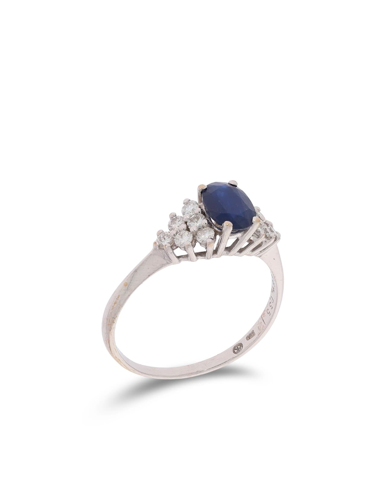 Damenring – KURZ Weissgold mit Saphir und Diamanten 0.35ct