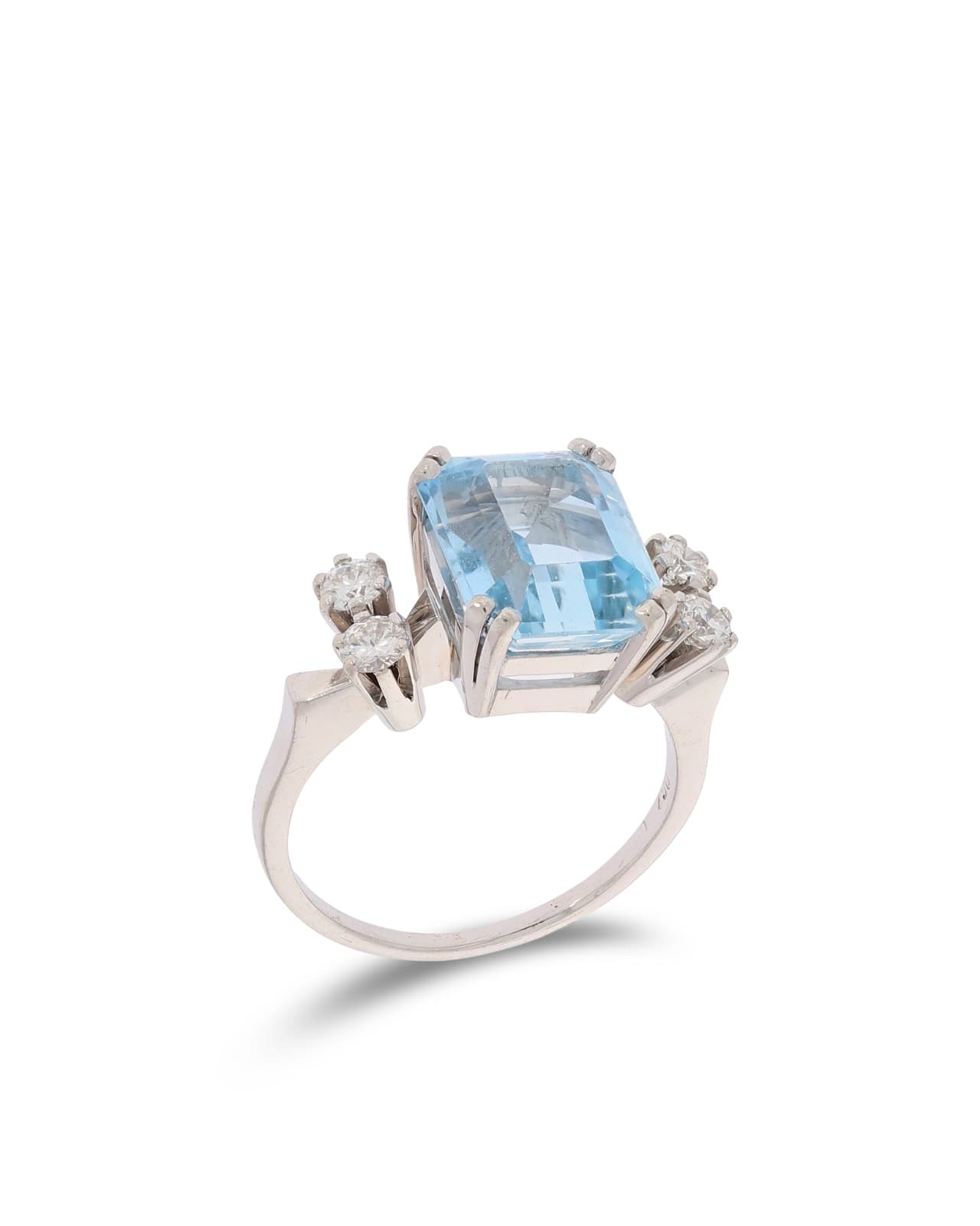 Damenring – Weissgold mit Aquamarin und Diamanten 0.32ct