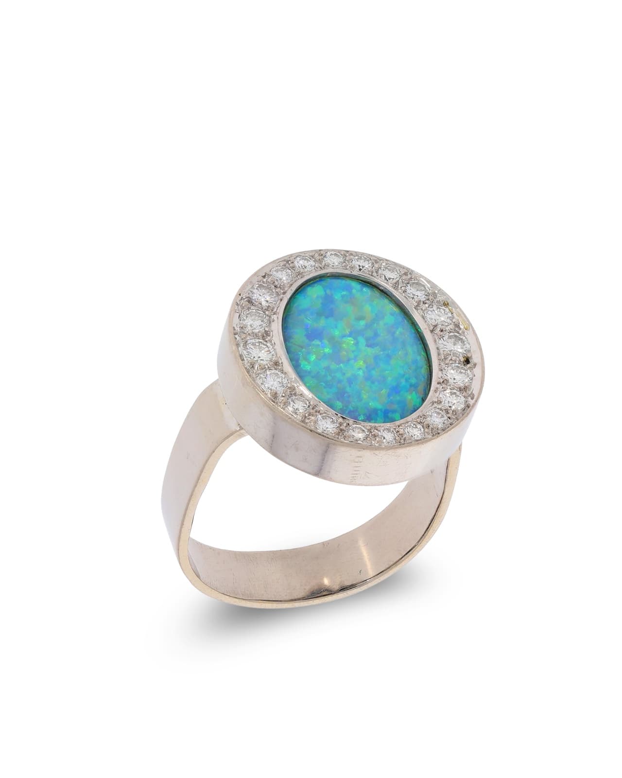 Damenring - Weissgold mit Opal und Diamanten 0.56ct