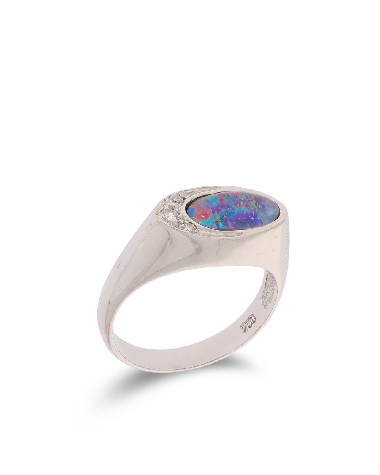 Damenring – Weissgold mit Opal und Diamanten 0.05ct