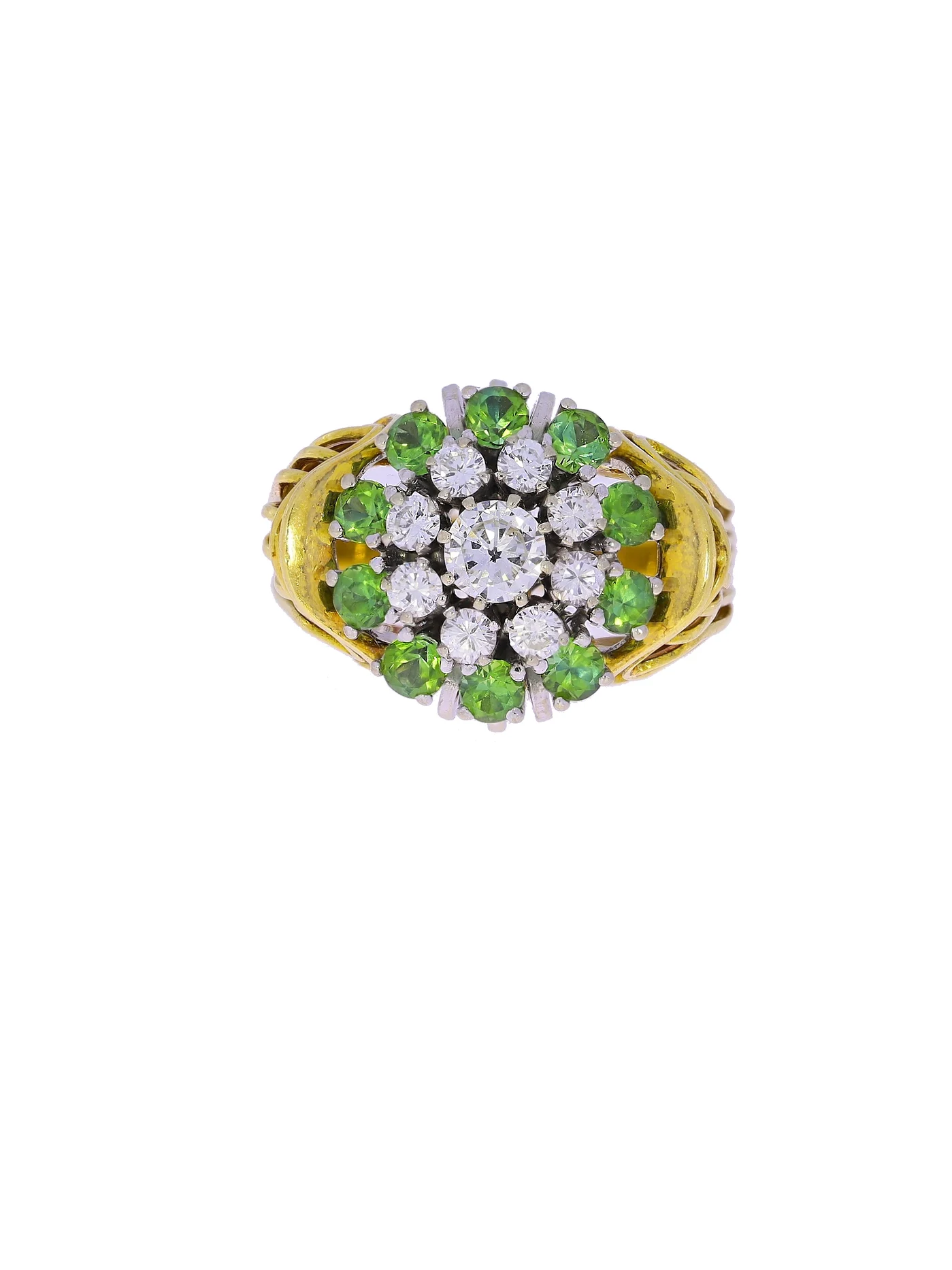 Damenring – Gelbgold mit Granat und Diamanten