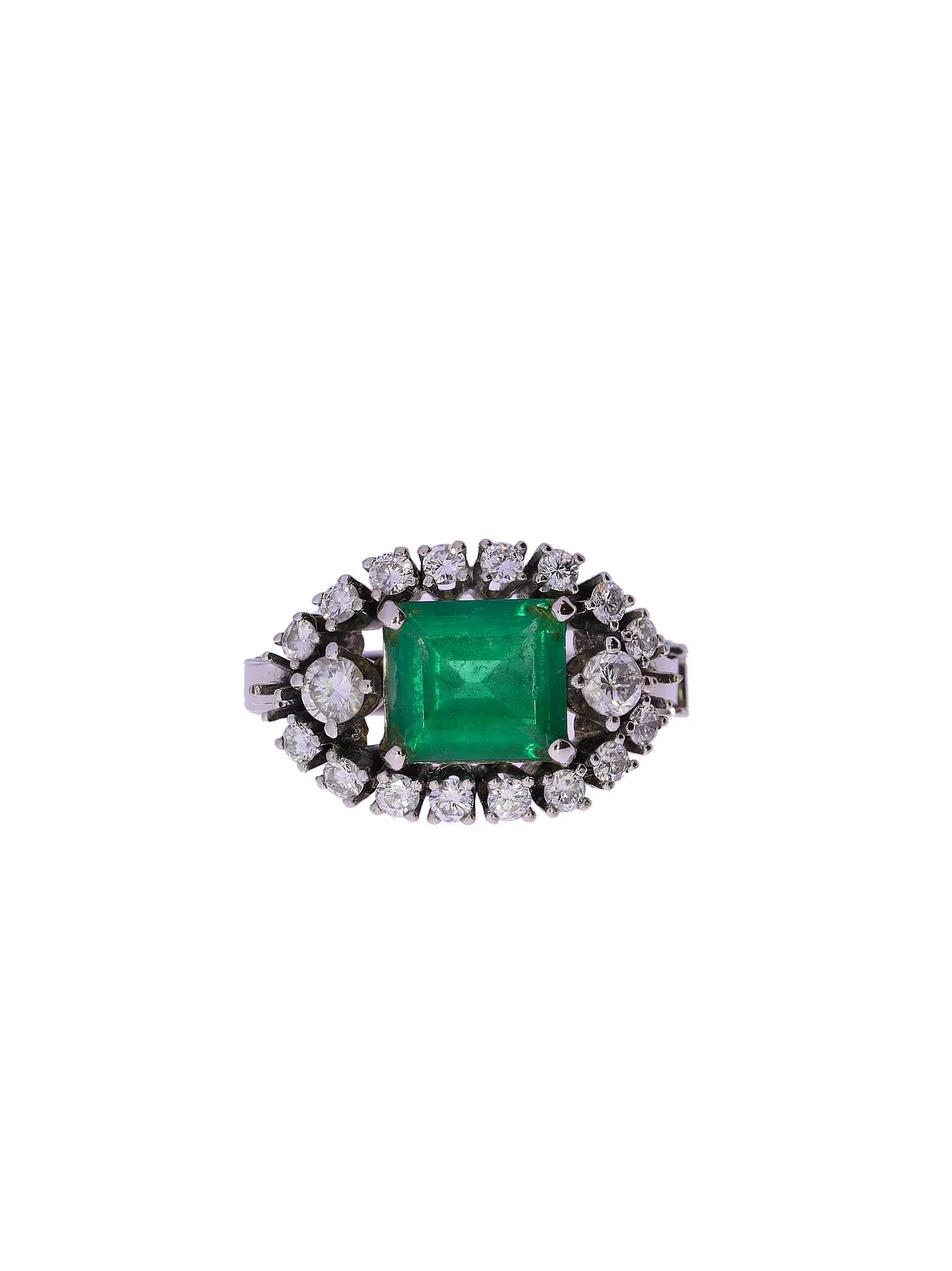 Damenring – Weissgold mit Smaragd und Diamanten