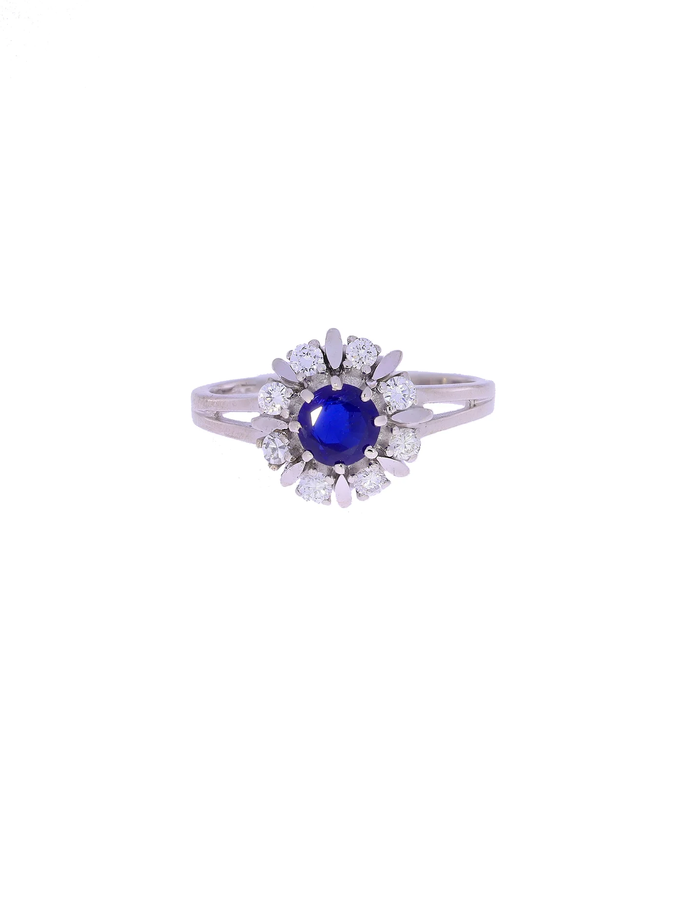 Damenring – Weissgold mit Saphir und Diamanten