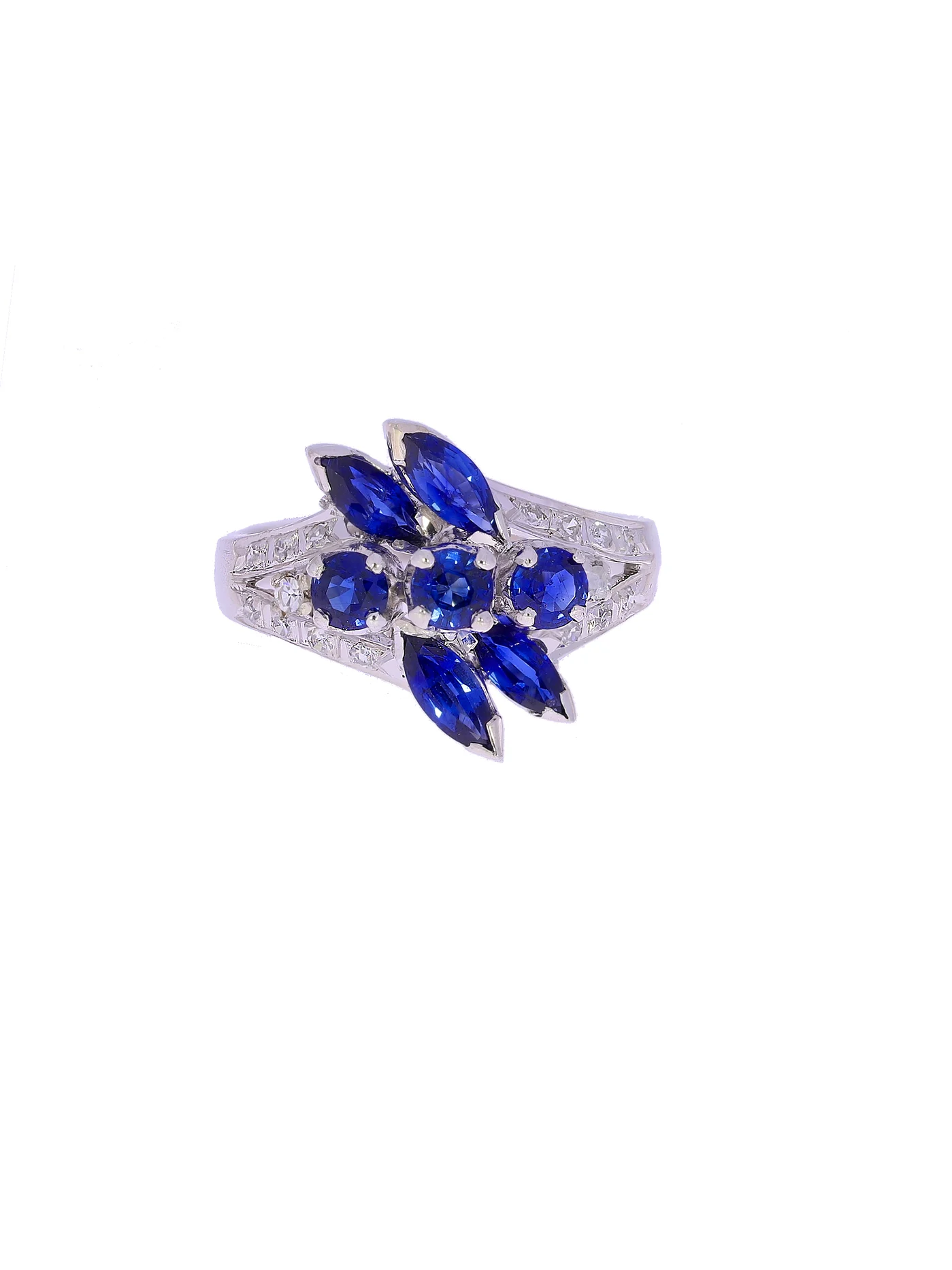 Damenring – Weissgold mit Saphiren und Diamanten