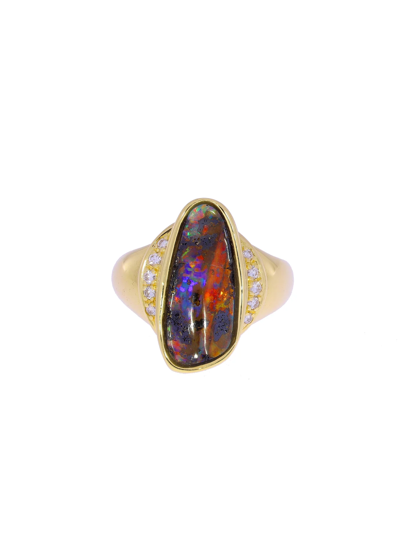 Damenring – Gelbgold mit Opal und Diamanten
