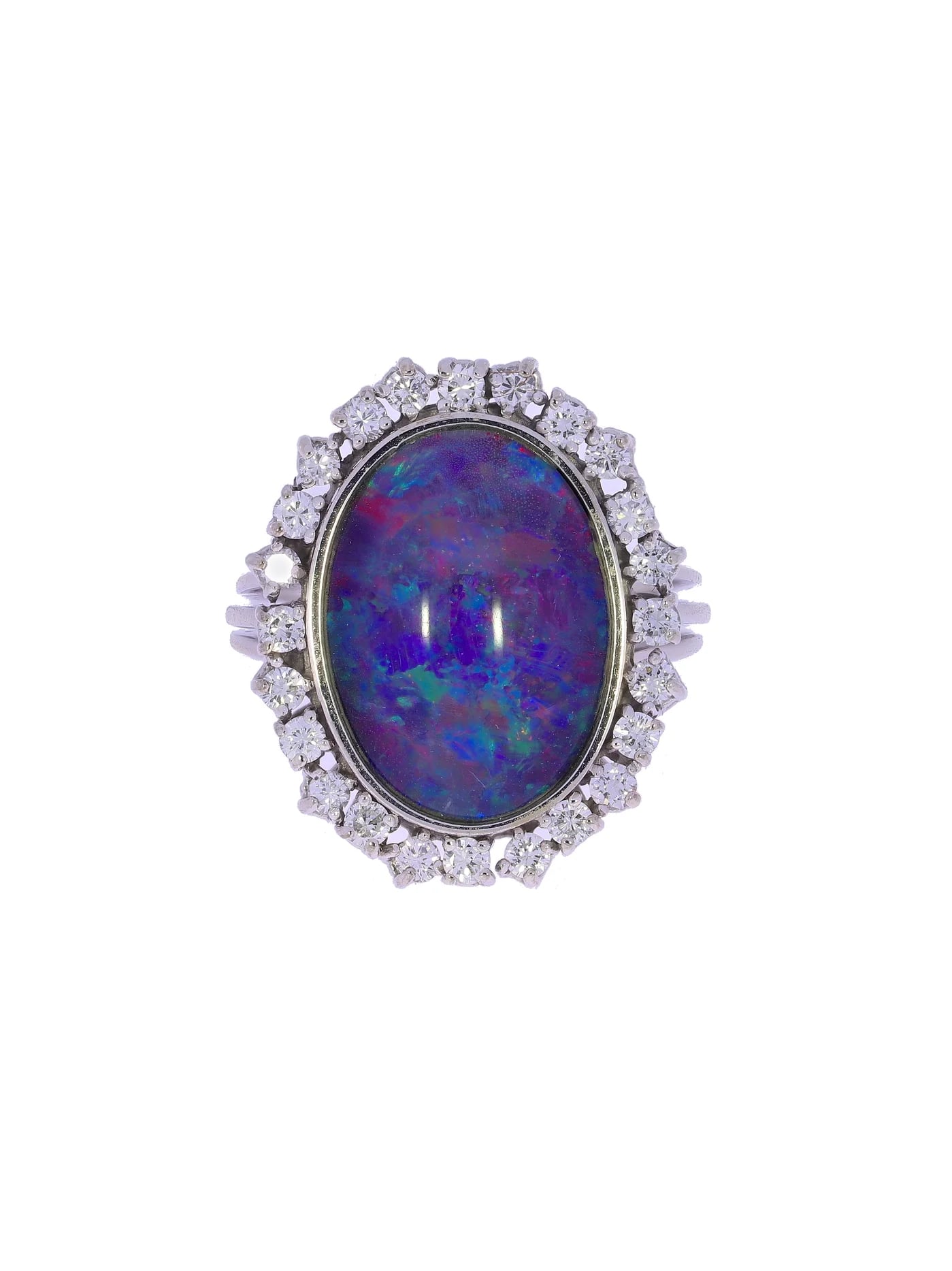 Damenring – Weissgold mit Opal und Diamanten