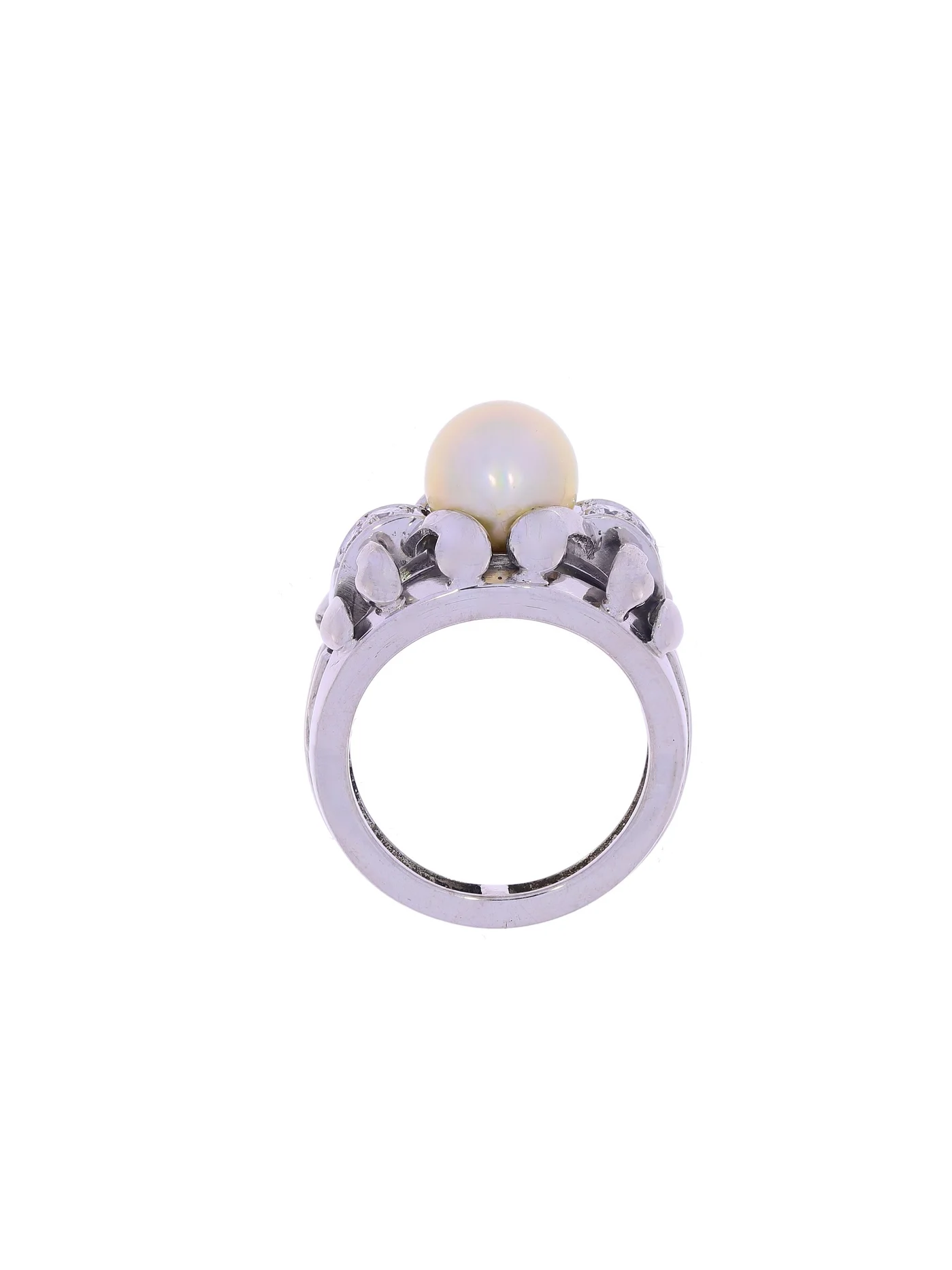 Damenring – Weissgold mit Perle und Diamanten