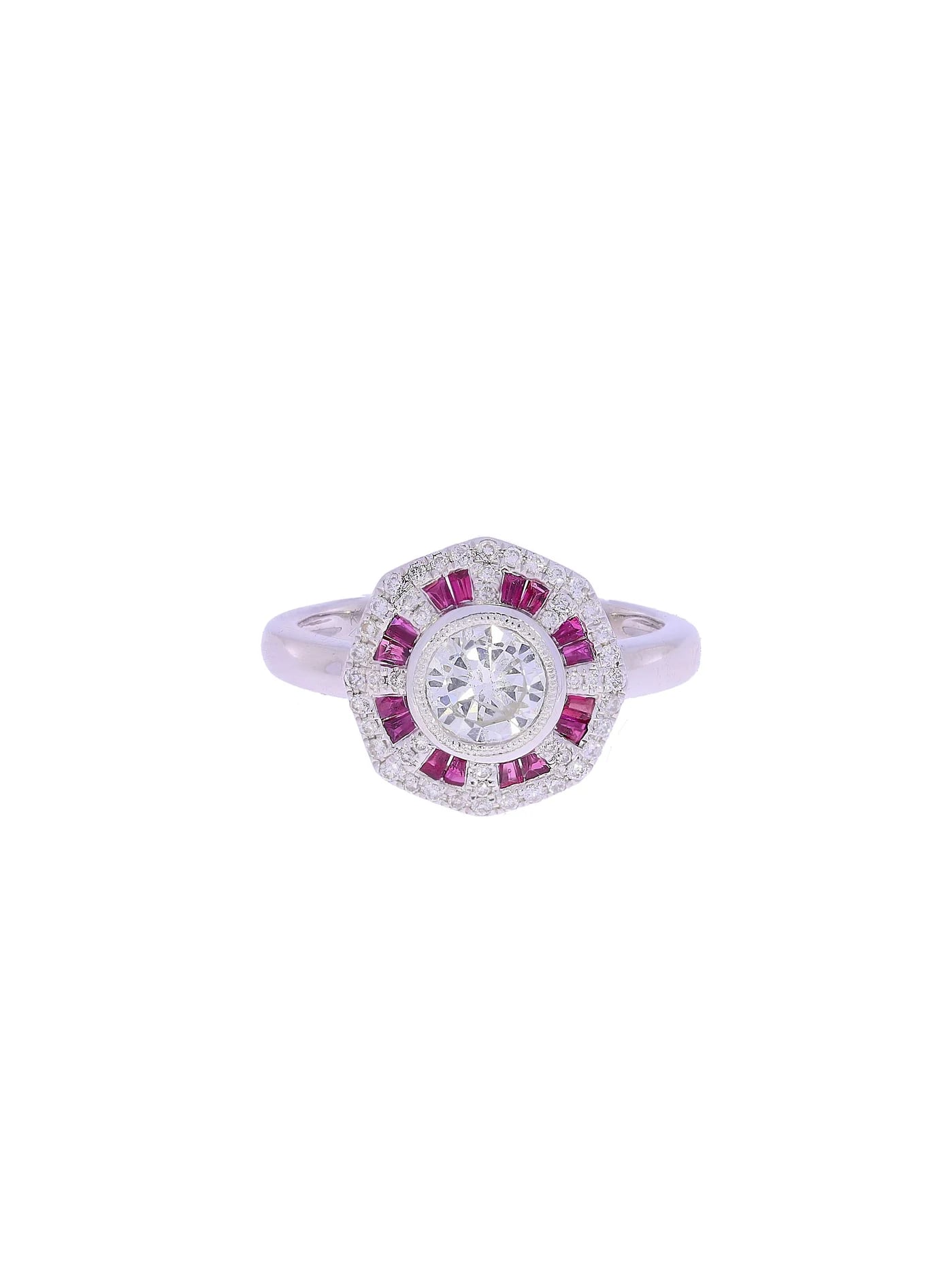 Damenring – Weissgold mit Diamanten und Rubinen