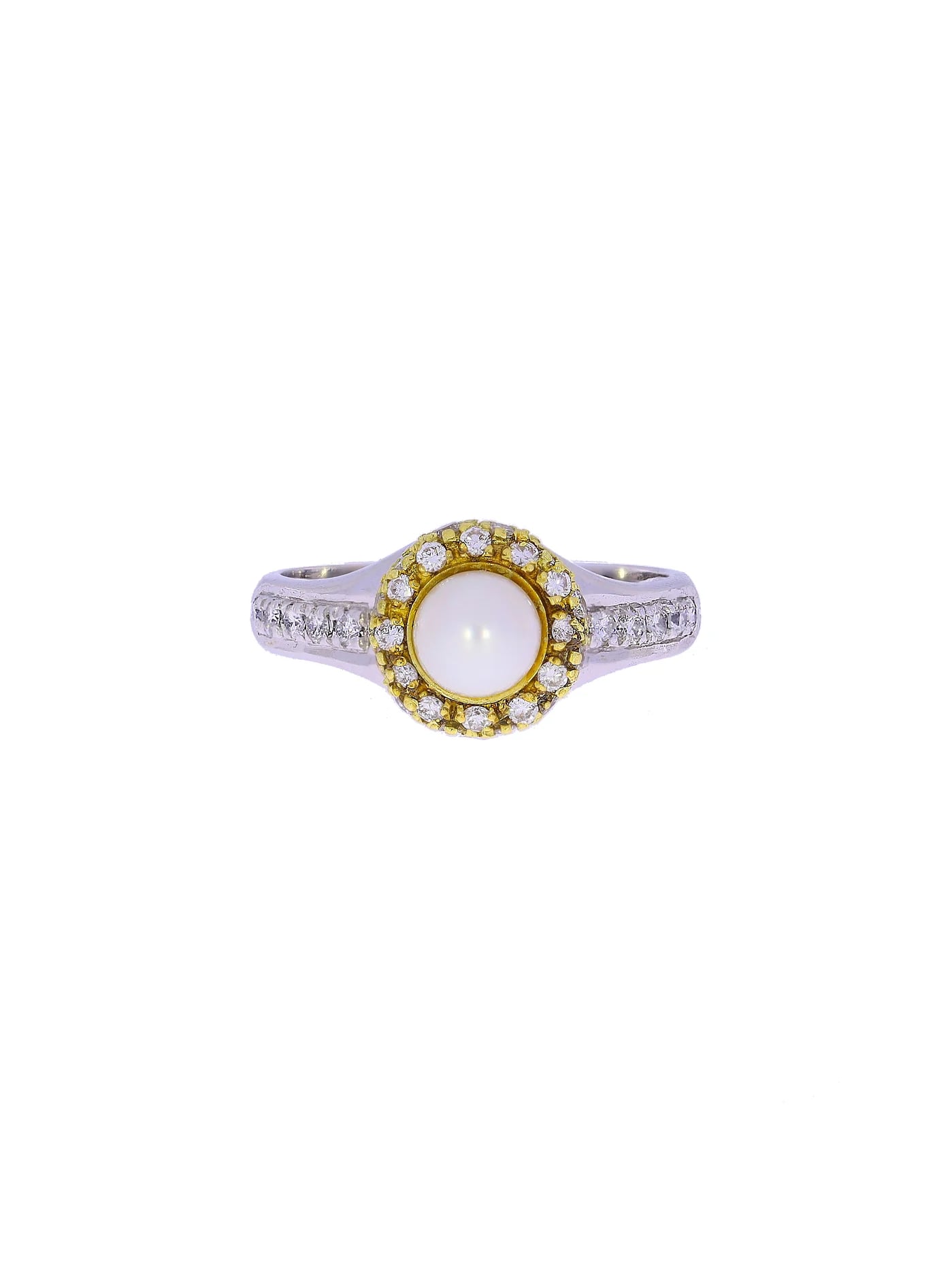 Damenring – Bicolor mit Perle und Diamanten