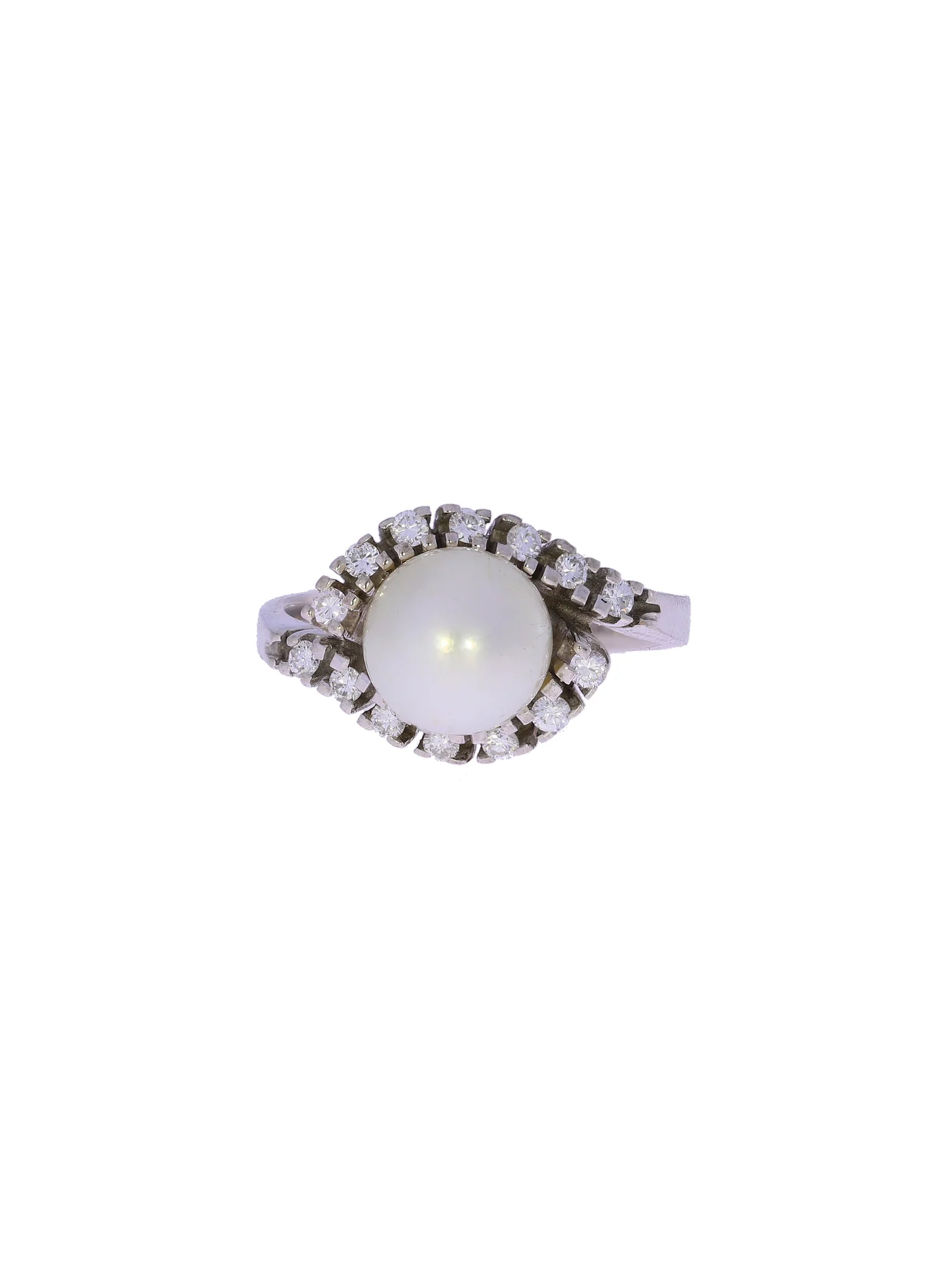 Damenring – Weissgold mit Perle und Diamanten
