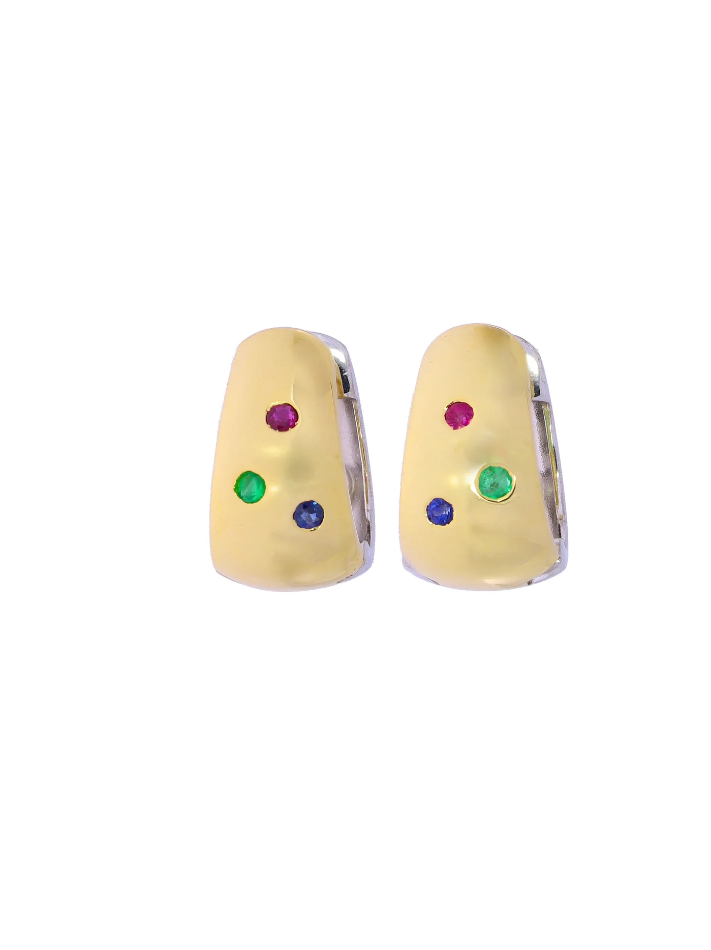 Doubleface Creolen – BUCHERER Bicolor mit Saphir, Smaragd, Rubin und Diamanten