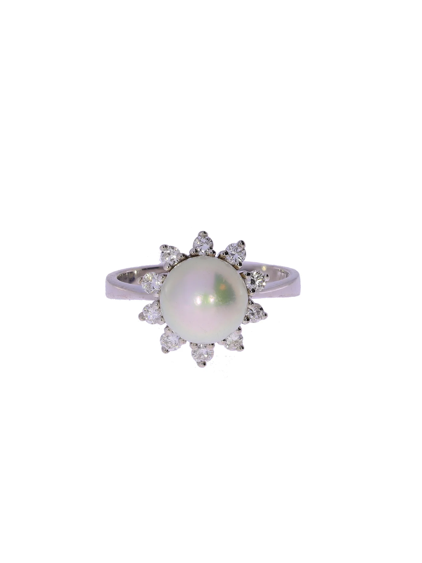 Damenring – Weissgold mit Perle und Diamanten
