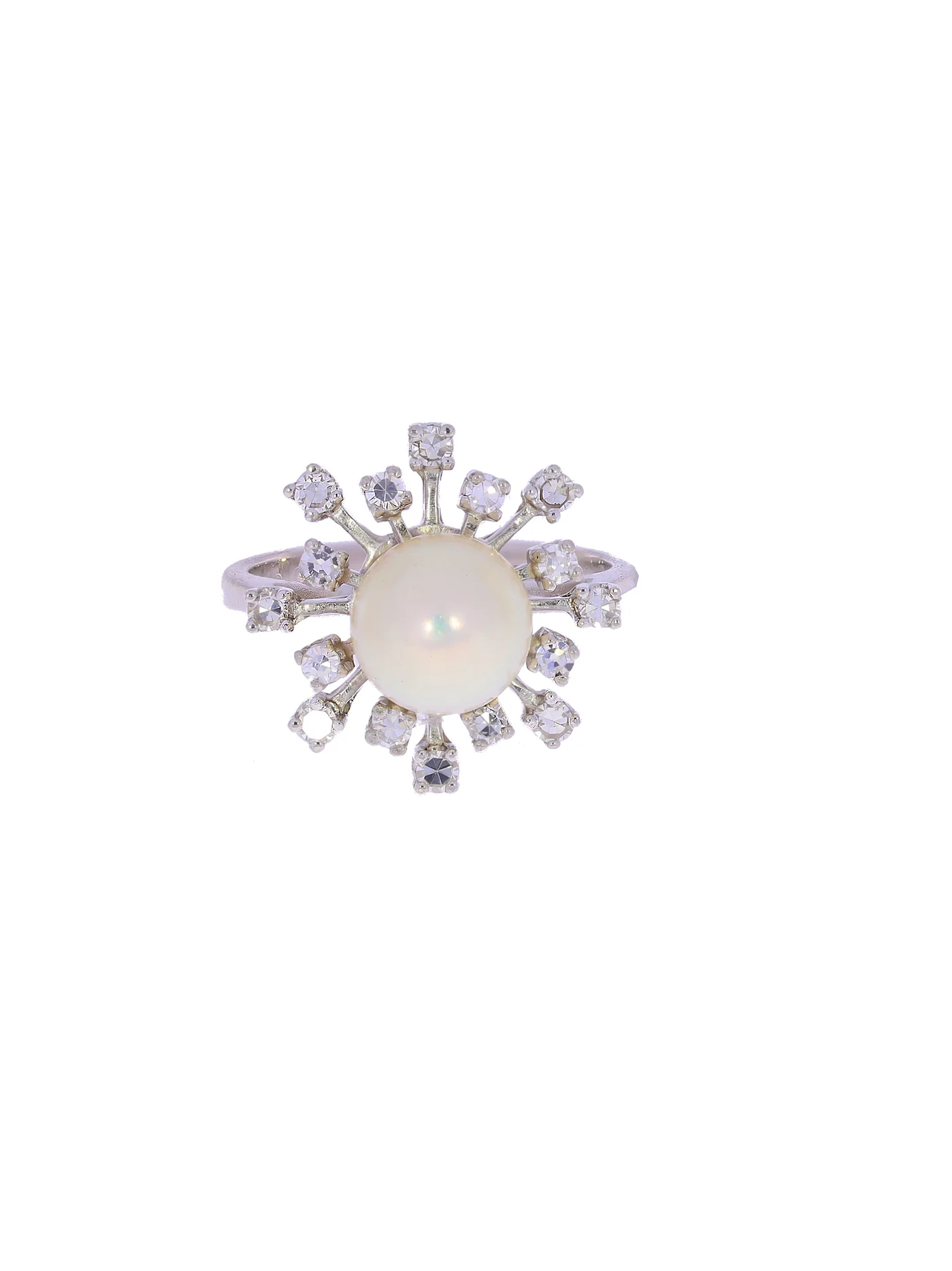 Damenring – Weissgold mit Perle und Diamanten