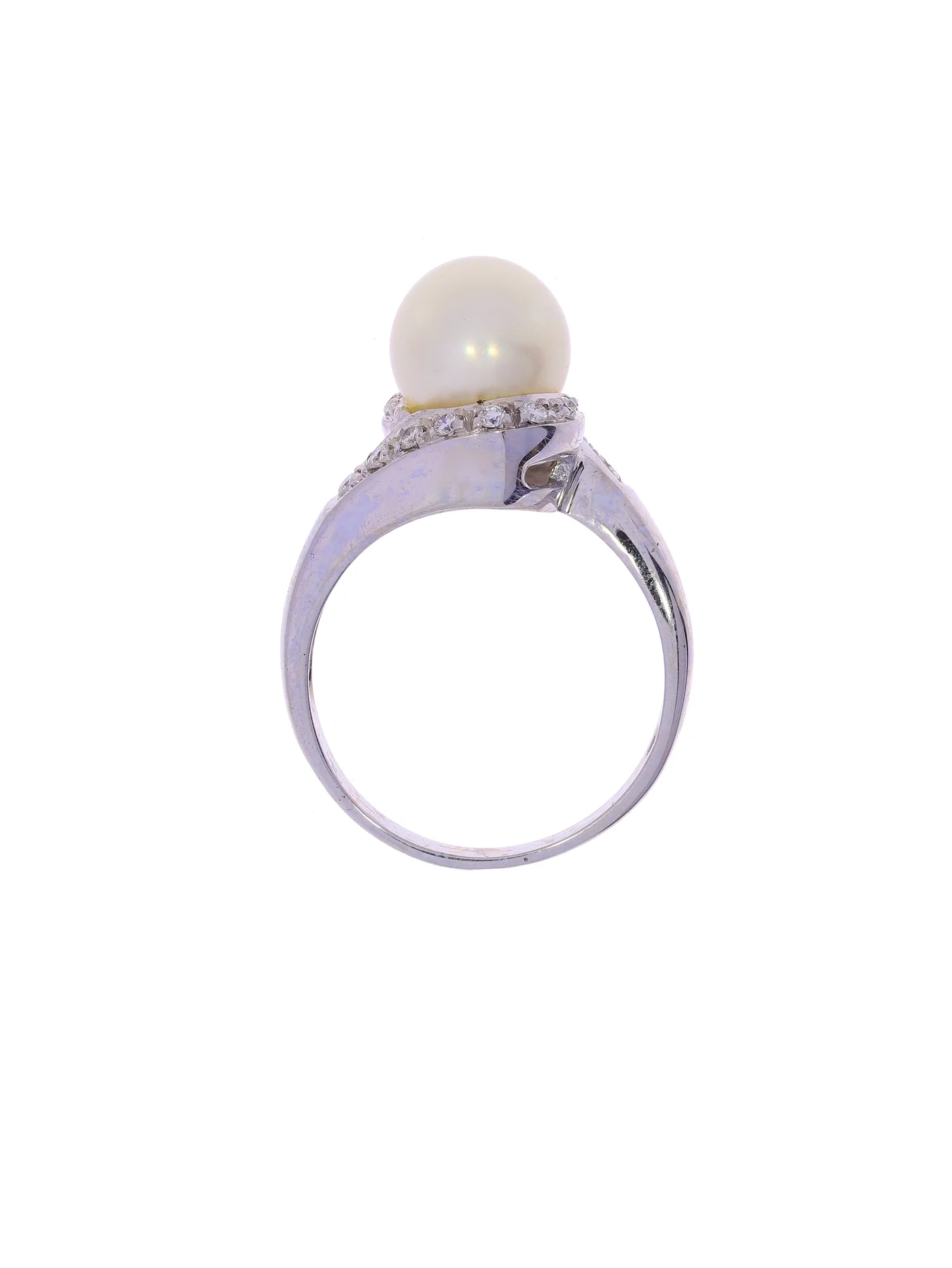 Damenring – Weissgold mit Perle und Diamanten