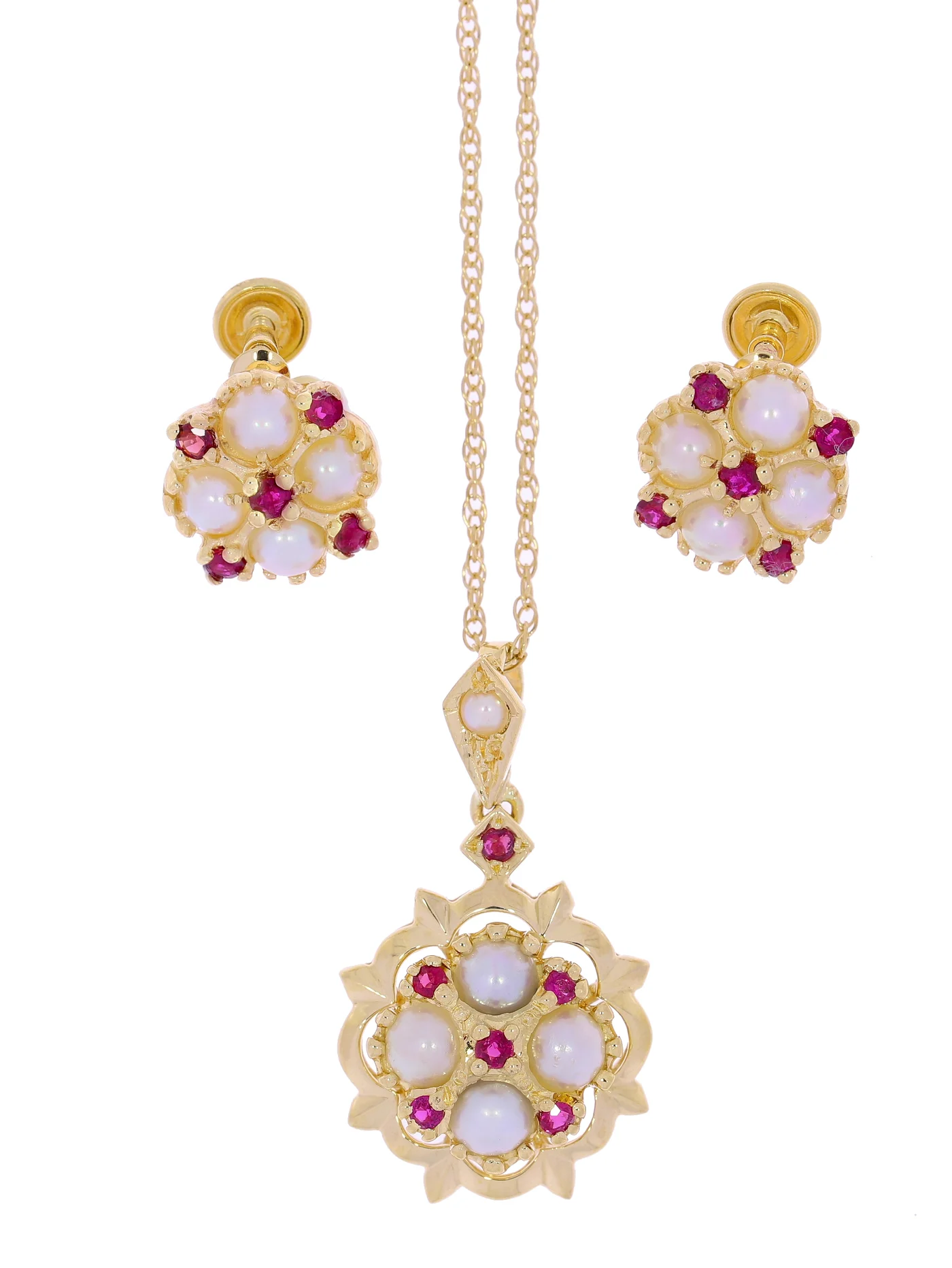 Demi-Parure – or jaune avec perles et rubis