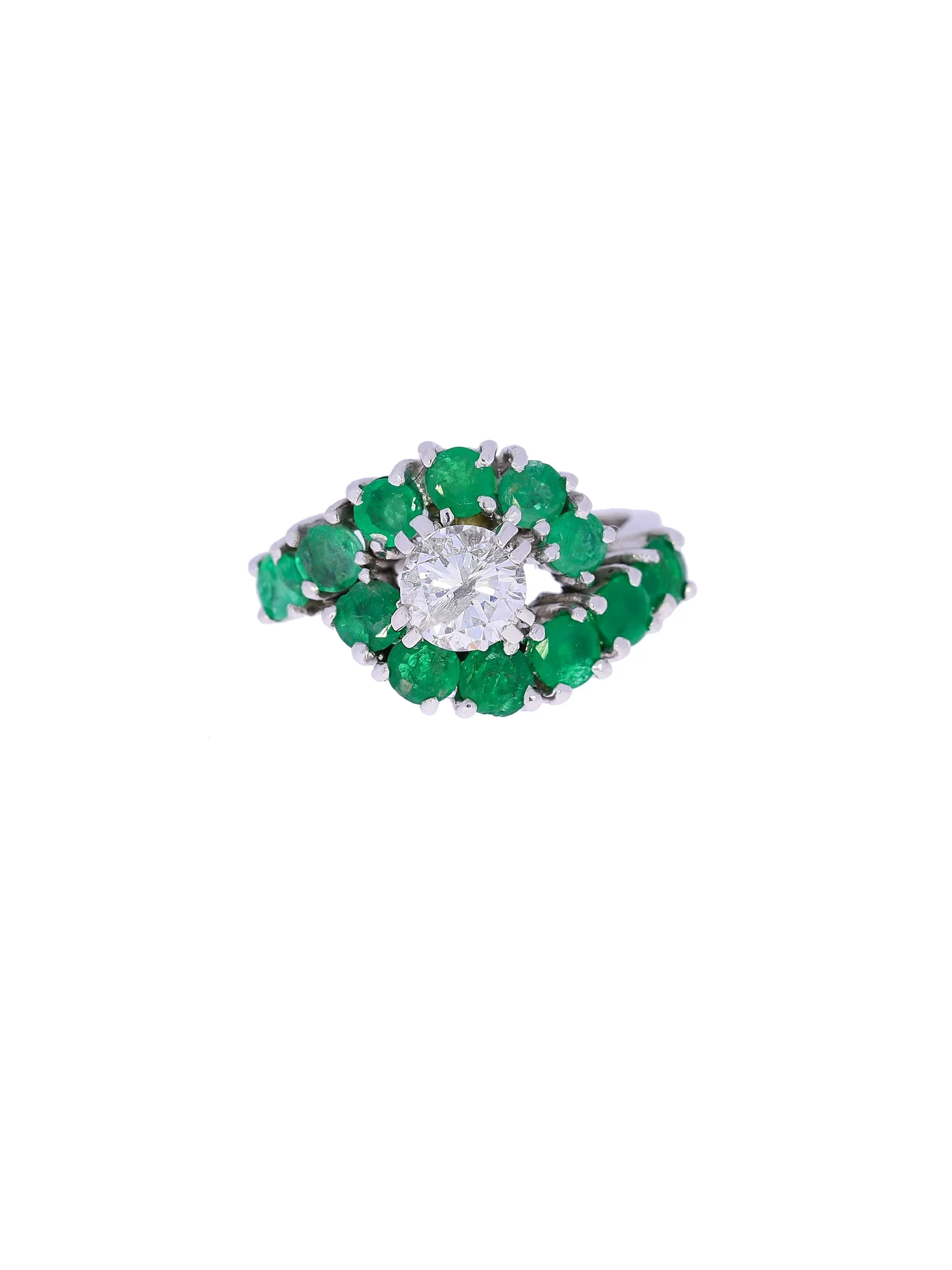 Damenring – Weissgold mit Smaragden und Diamant