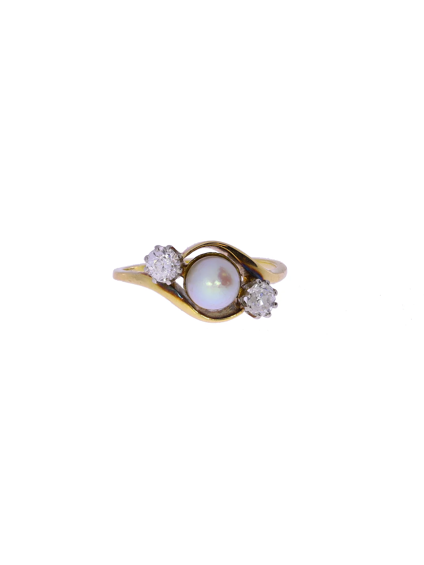 Damenring – Gelbgold mit Perle und Diamanten
