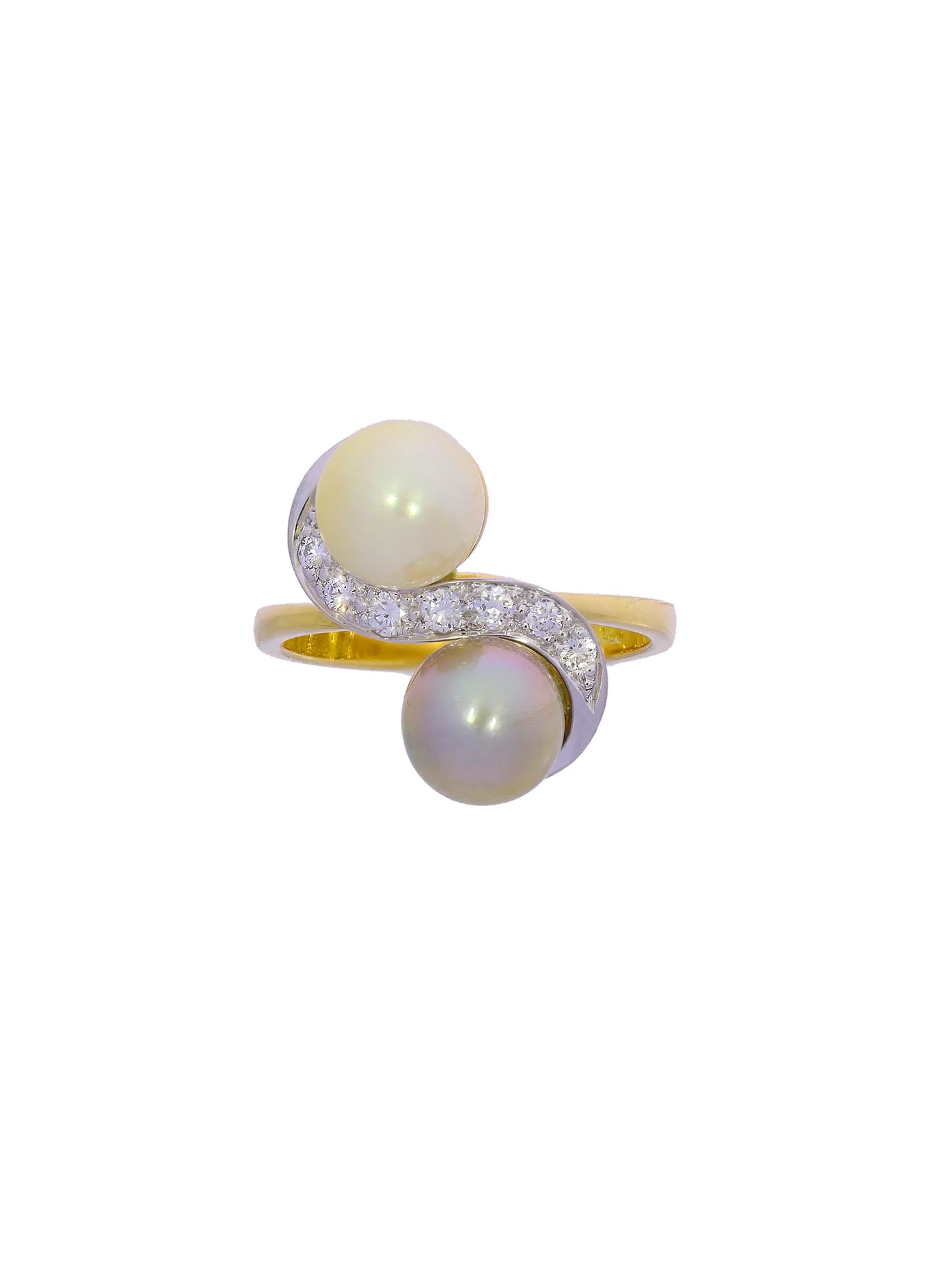 Damenring – Bicolor mit Perlen und Diamanten