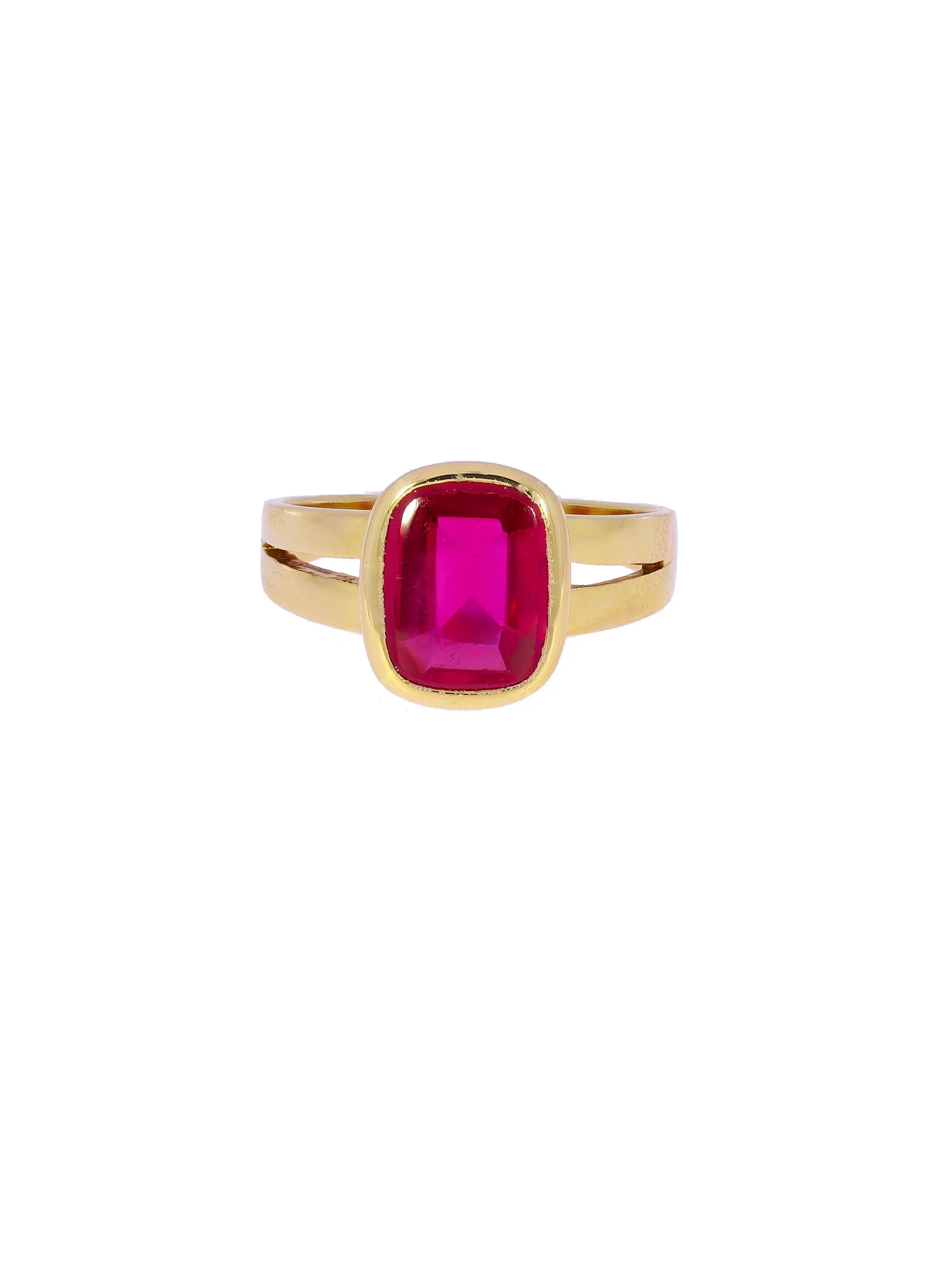 Unisex-Ring – Gelbgold mit synth. Rubin