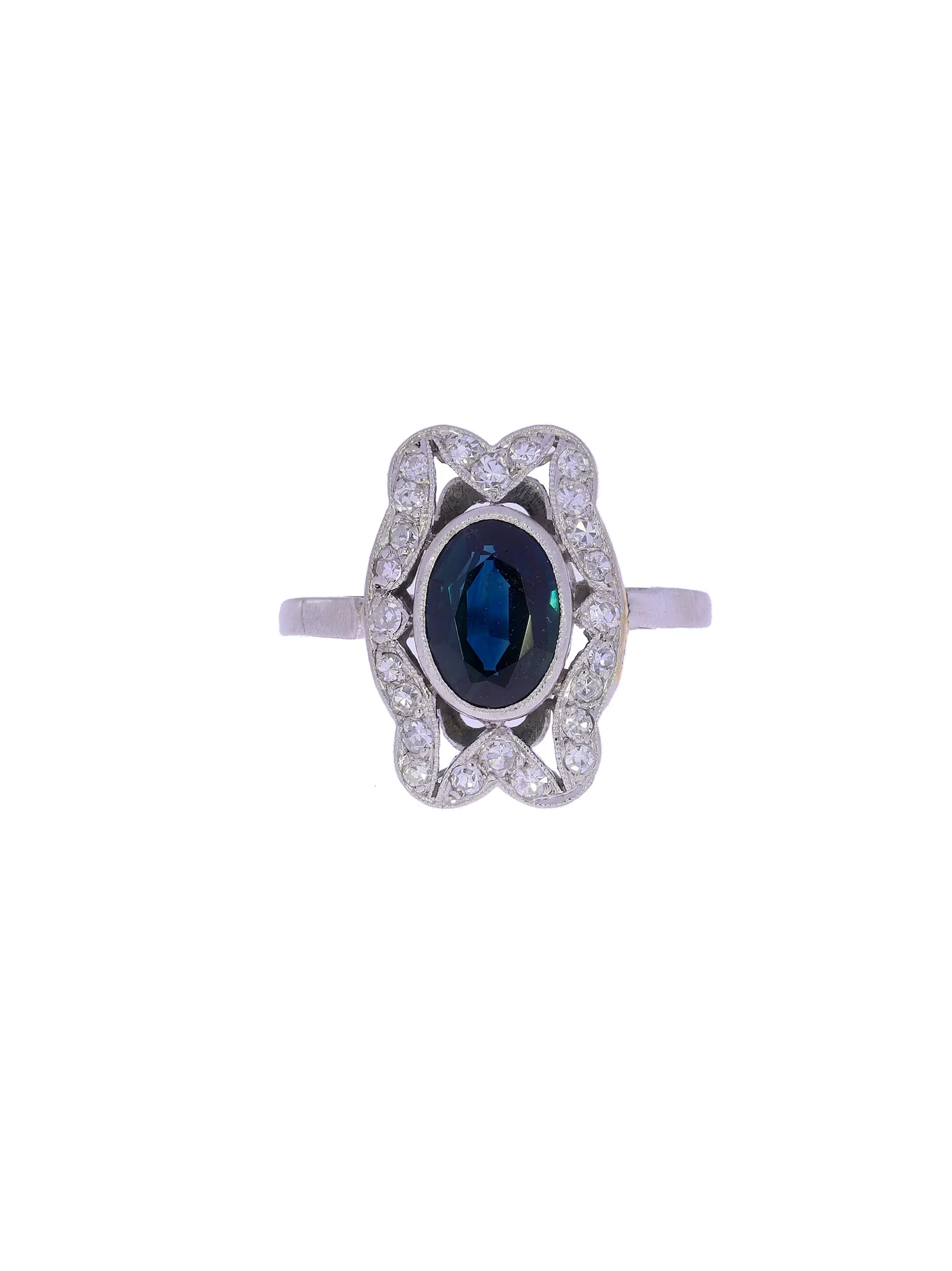 Damenring – Weissgold mit Saphir und Diamanten