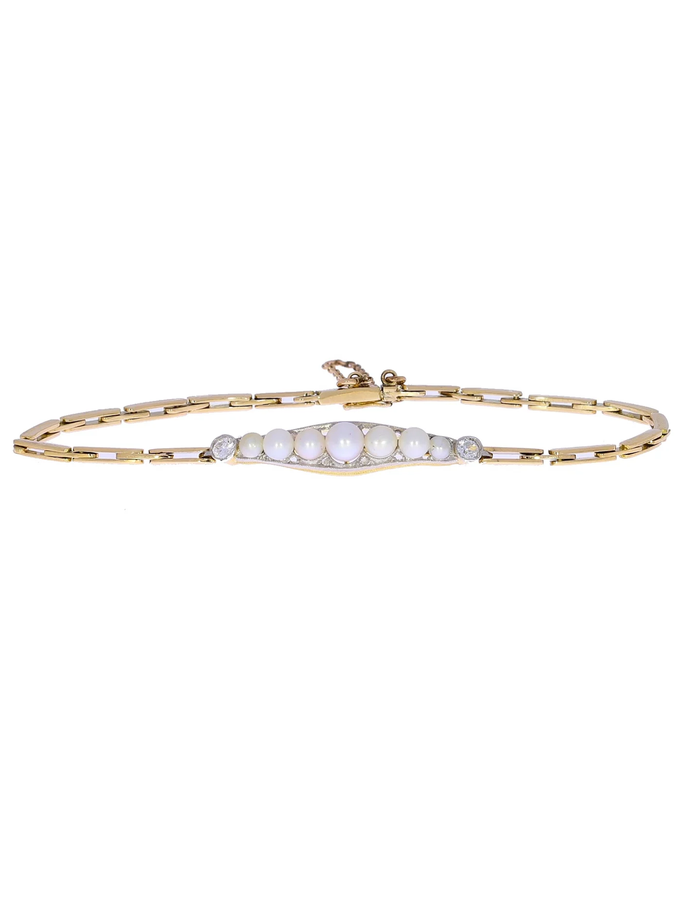 Bracelet – Gelbgold und Platin mit Perlen und Diamanten