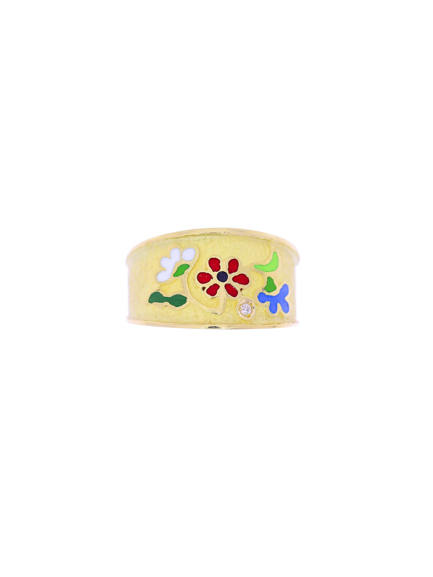 Damenring – Gelbgold mit Diamant und Emaille