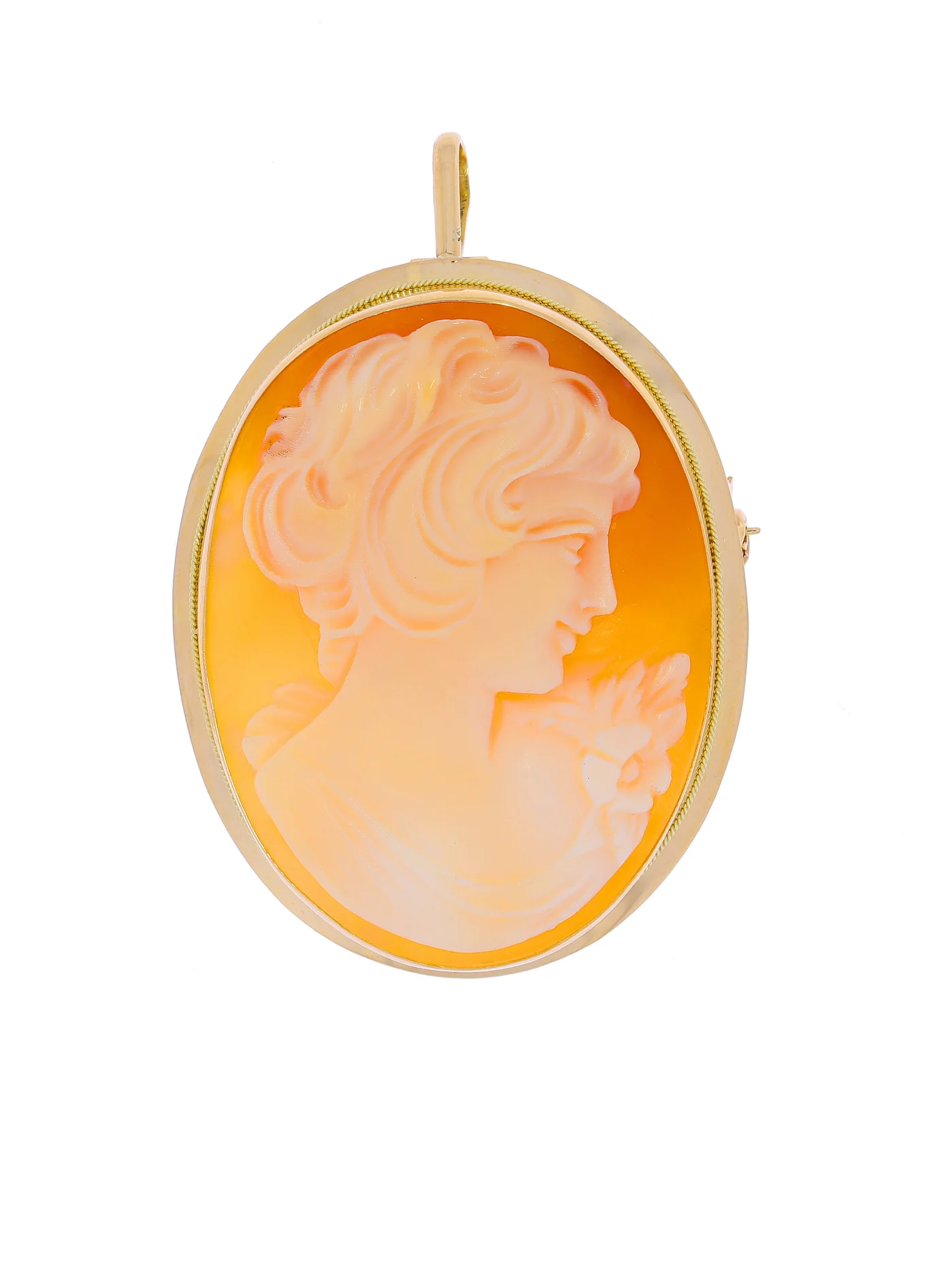 2 in 1 Anhänger / Brosche – Gelbgold mit Muschelgemme