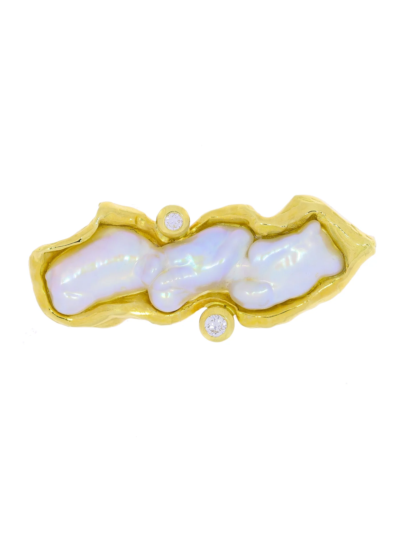 Brosche – Gelbgold mit Biwaperle und Diamanten