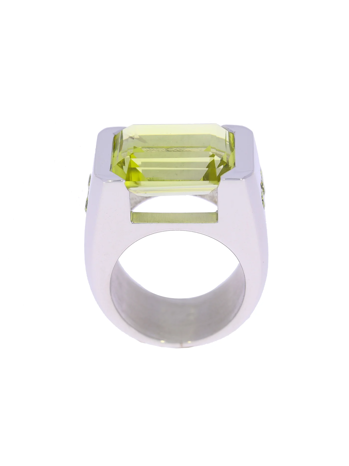 Damenring – Weissgold mit Quarz und Diamanten fancy green