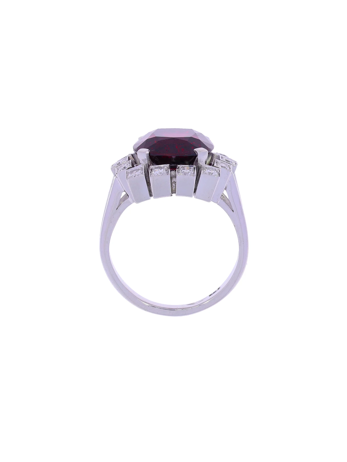 Damenring – Weissgold mit Granat Rhodolith und Diamanten