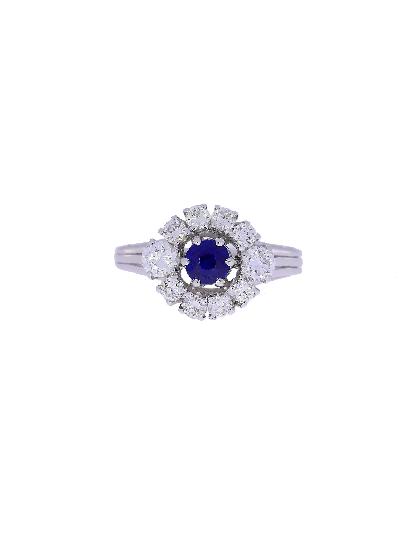 Damenring – Weissgold mit Saphir und Diamanten