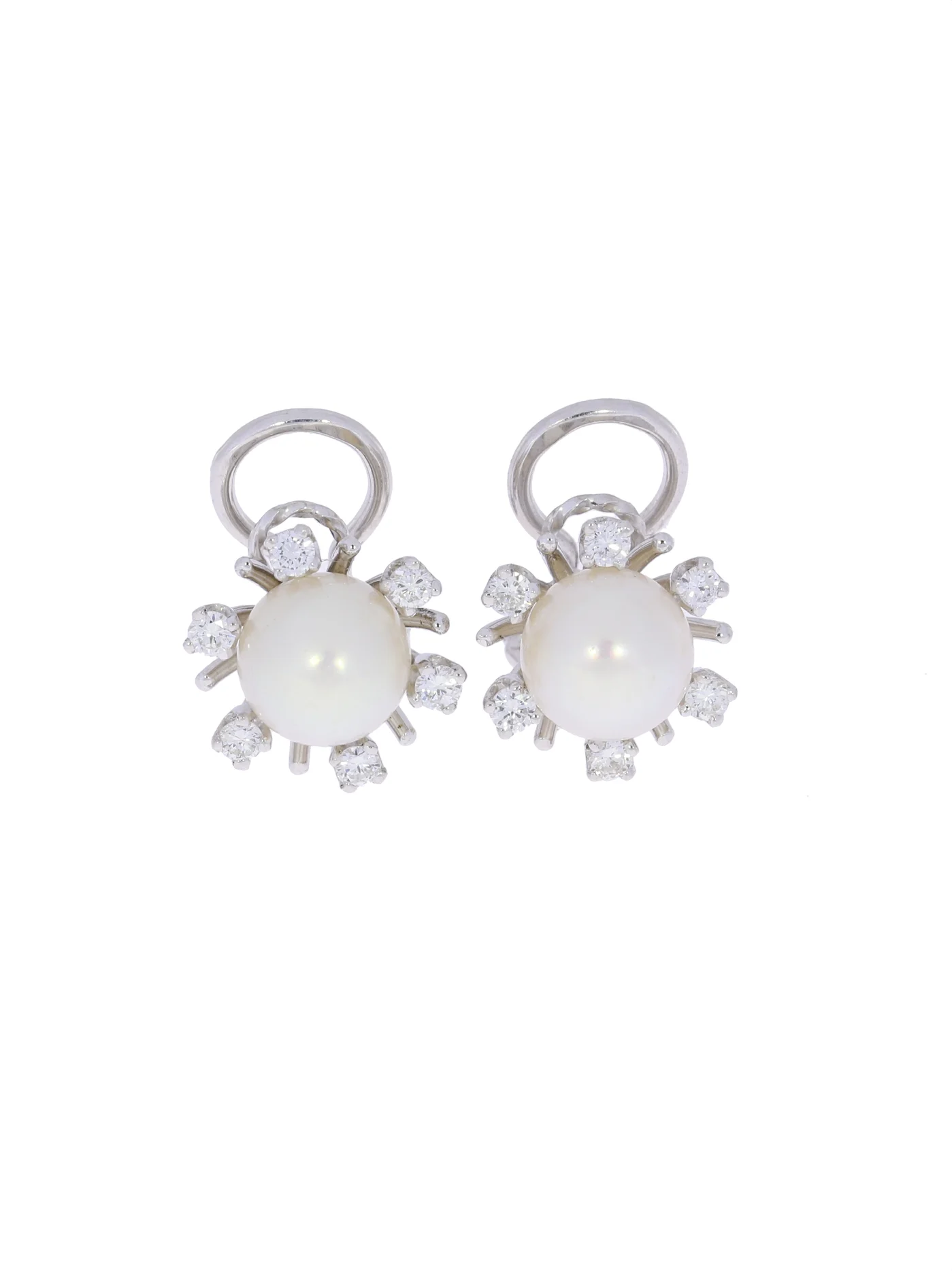 Ohrclips – Weissgold mit Perle und Diamanten