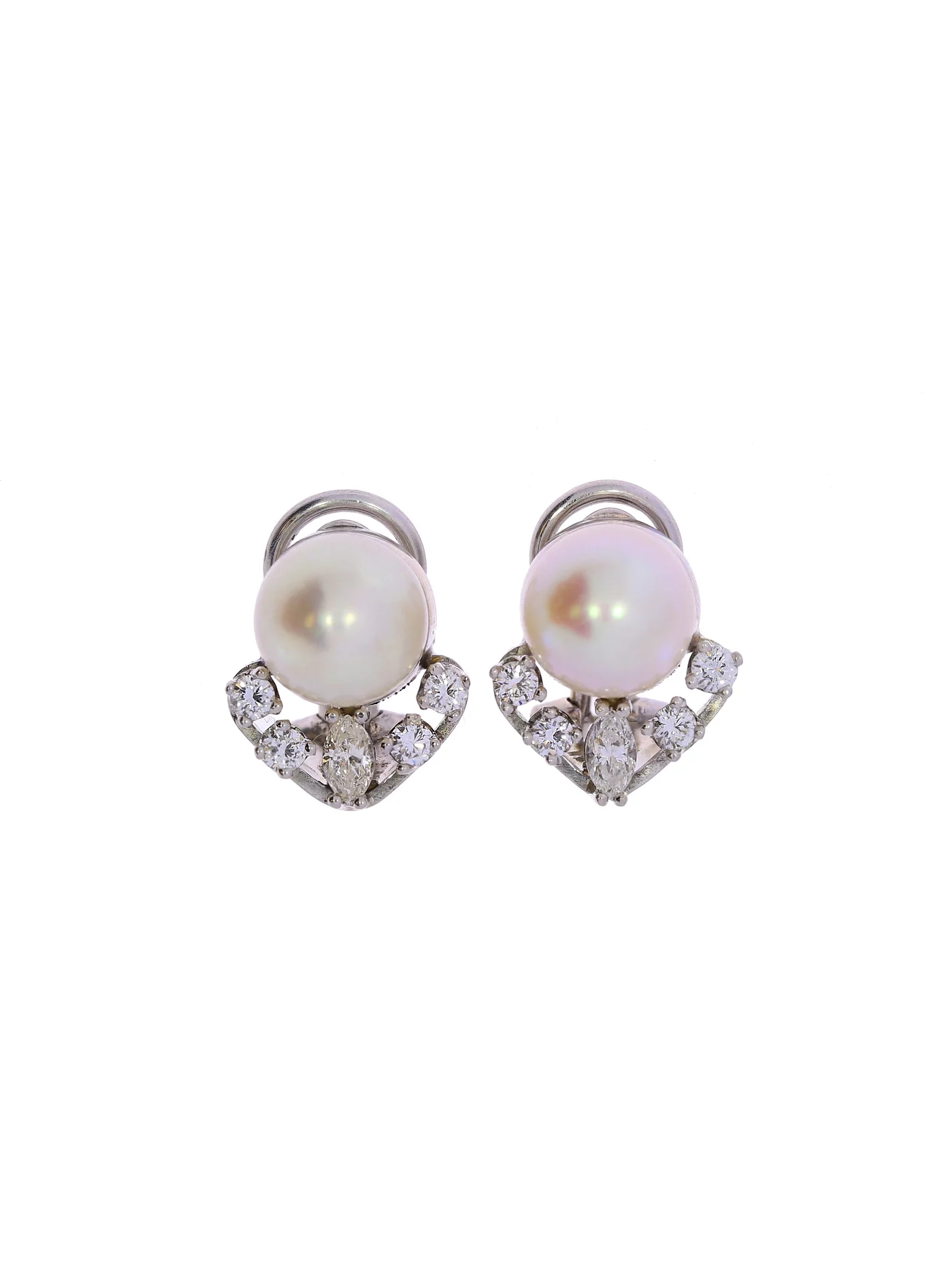 Ohrclip – Weissgold mit Perle und Diamanten 0.52ct