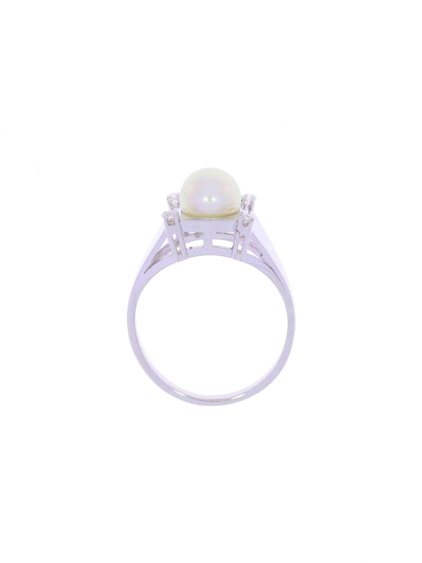 Damenring – Weissgold mit Perle und Diamanten 0.08ct