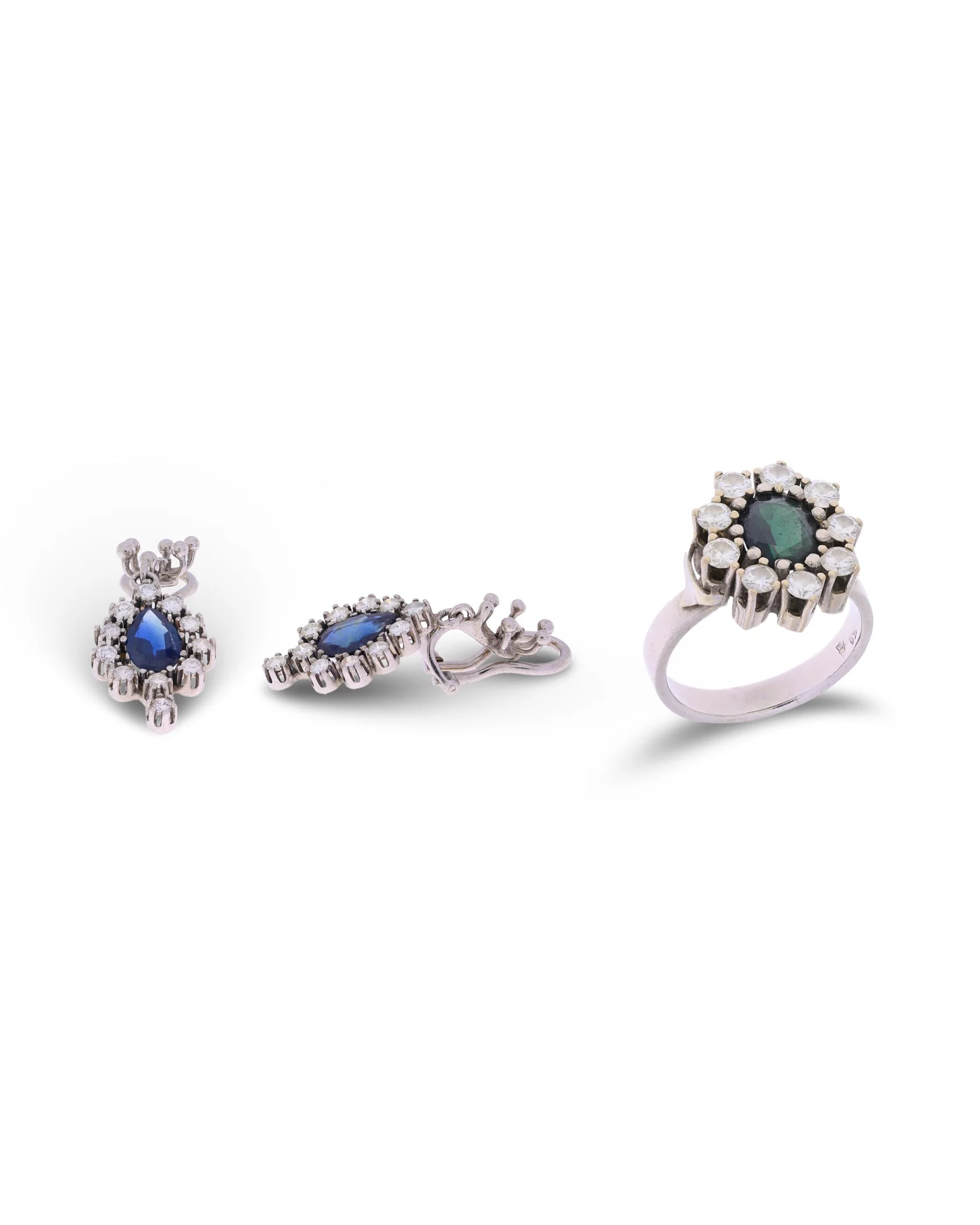 Set – Ring und Ohrhänger mit Saphiren und Diamanten