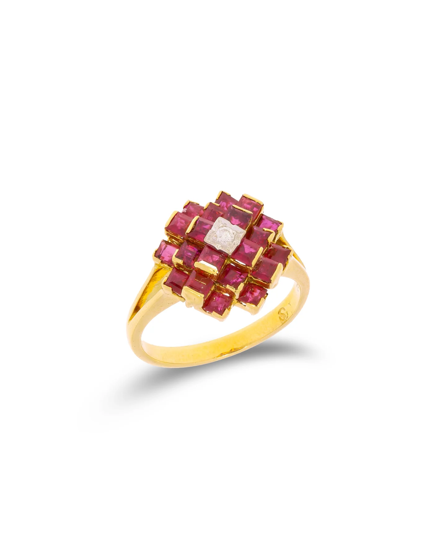 Damenring – Gelbgold mit Rubinen und Diamanten