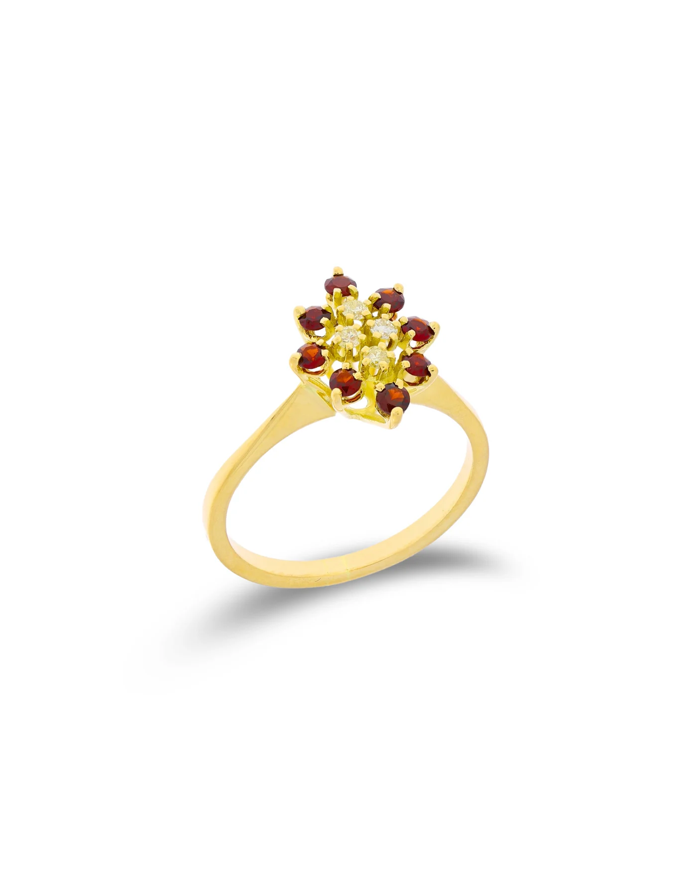 Damenring – Gelbgold mit Granat und Diamanten