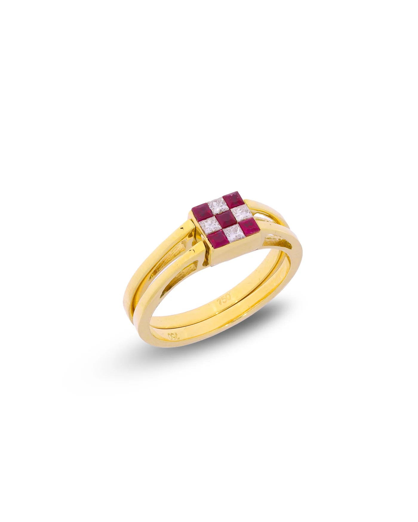Damenring – Duo Face mit Rubinen und Diamanten 0.03ct