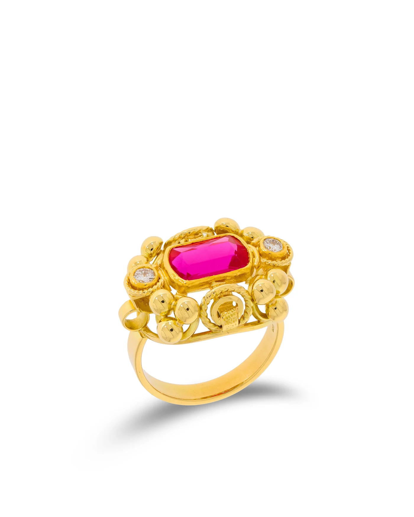 Damenring – Gelbgold mit Rubin und Diamanten