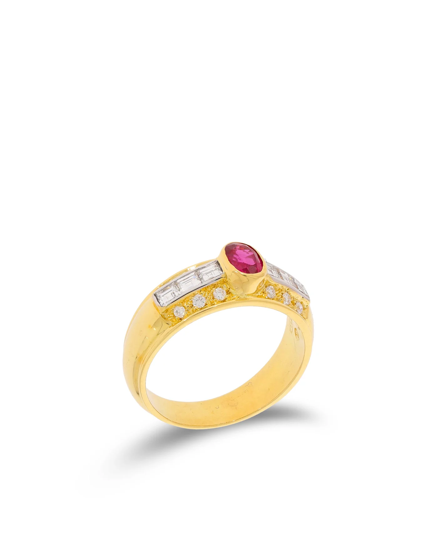Damenring – KURZ Gelbgold mit Rubin und Diamanten