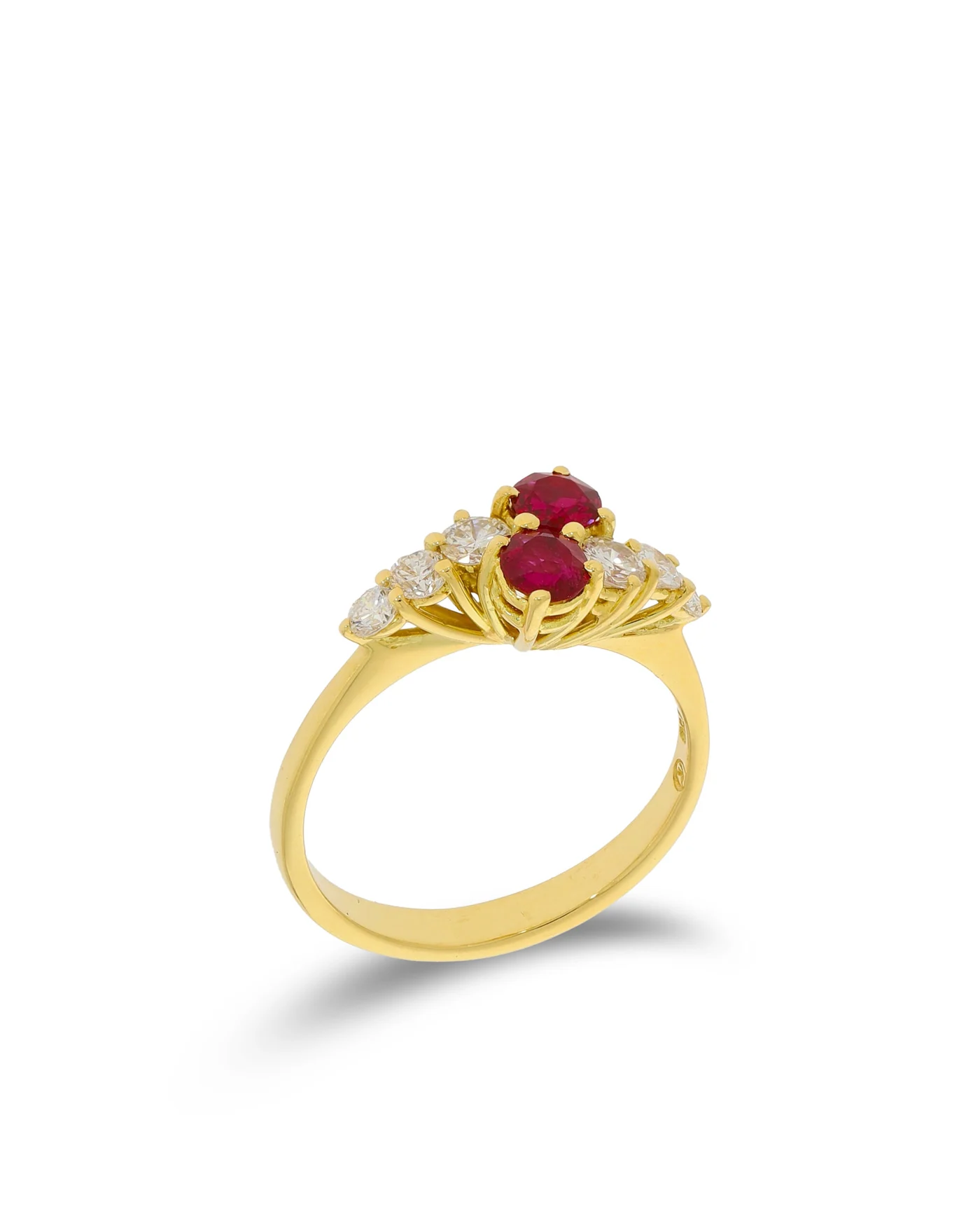 Damenring – KURZ Gelbgold mit Rubinen und Diamanten