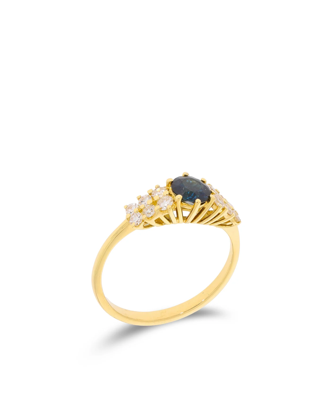 Damenring – KURZ Gelbgold mit Saphir und Brillanten