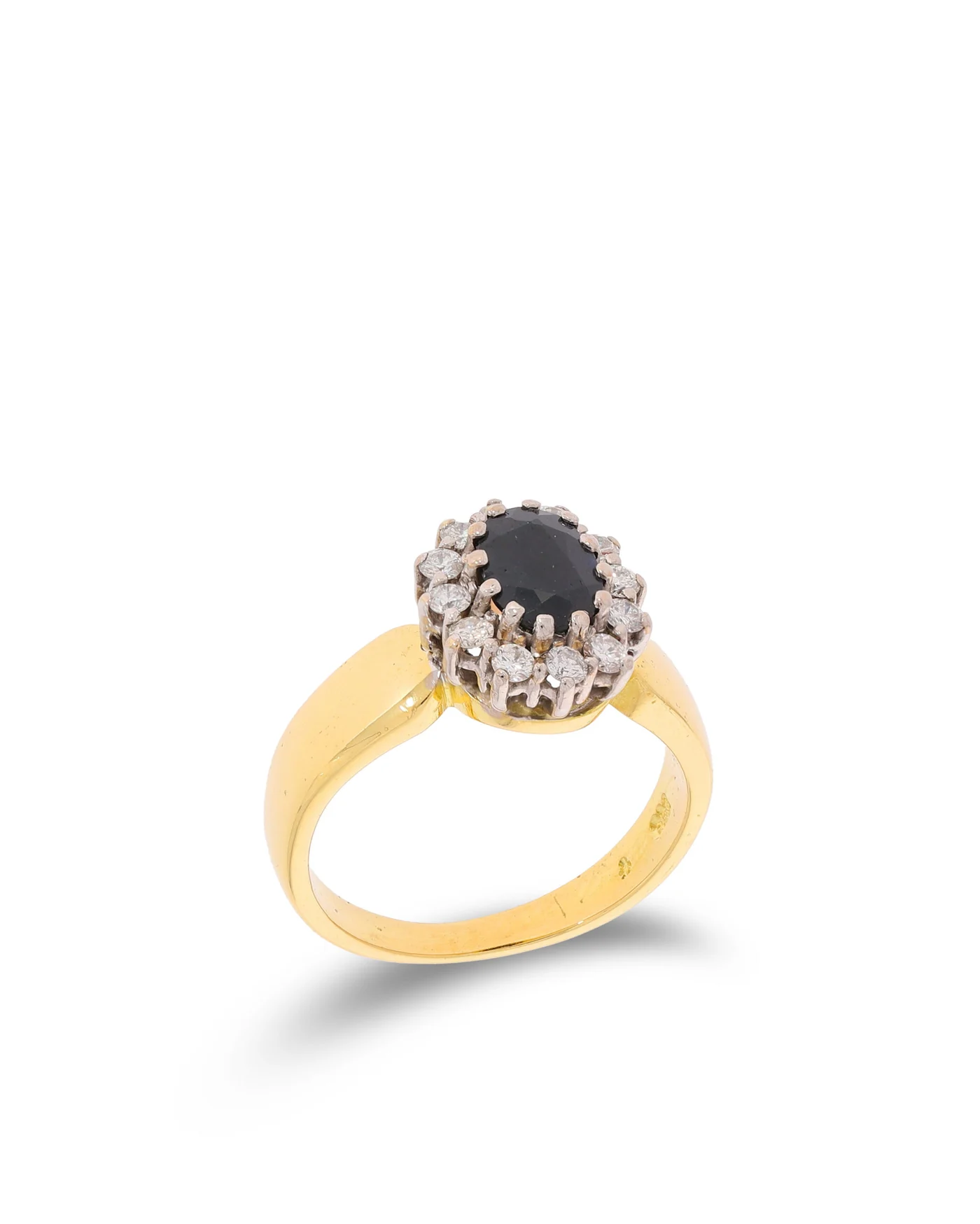 Damenring – Gelbgold mit Saphir und Brillanten