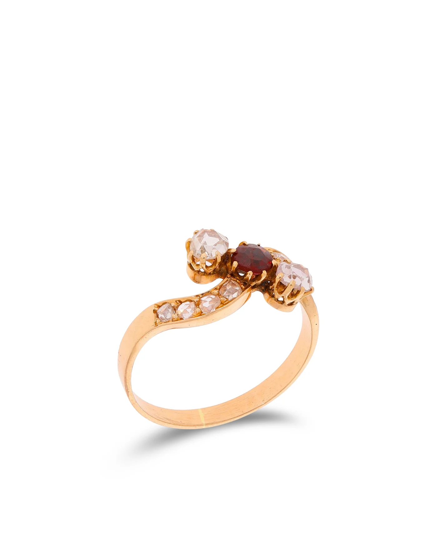 Damenring – Gelbgold mit Granat und Diamanten