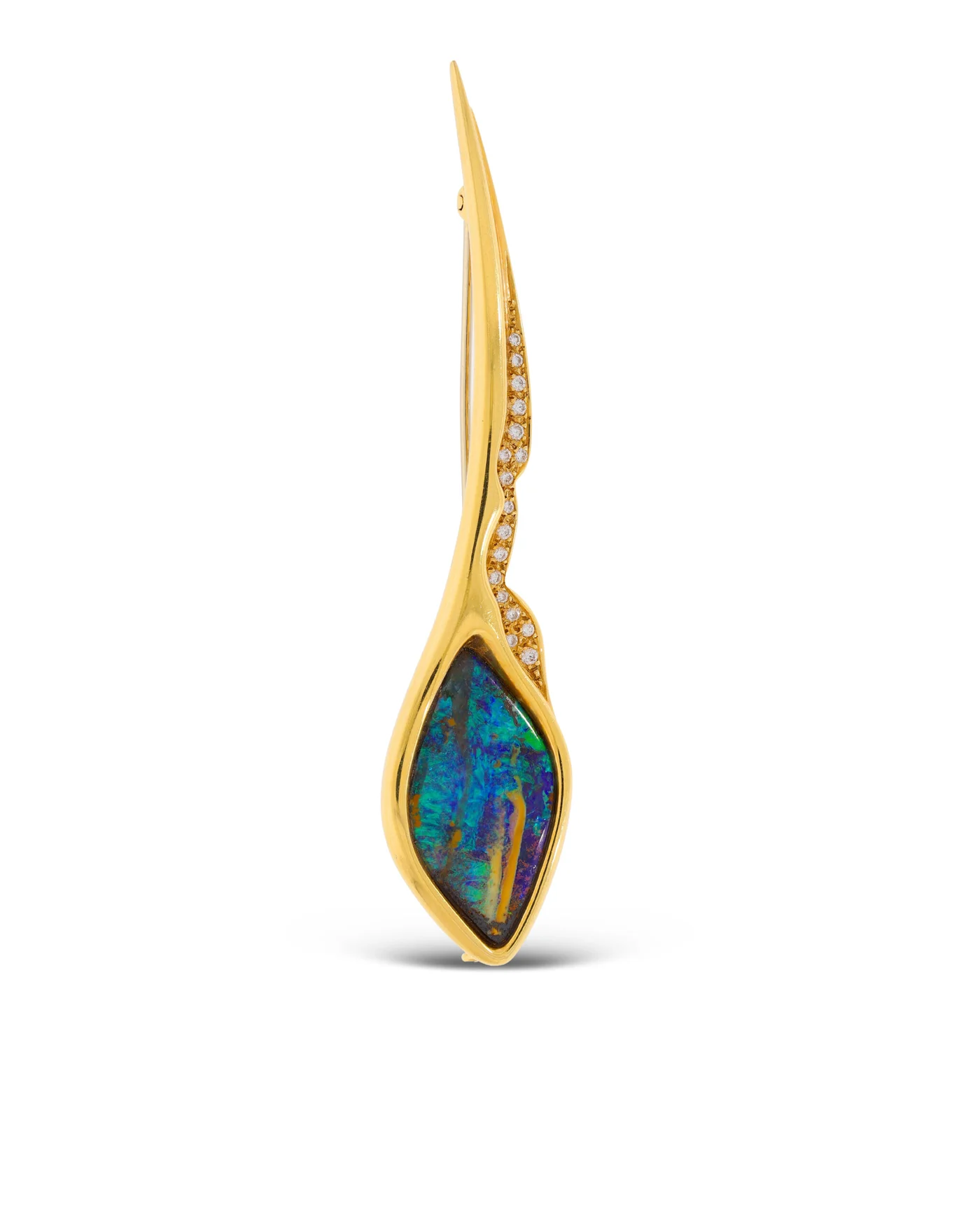 Brosche – Gelbgold mit Boulder Opal und Diamanten