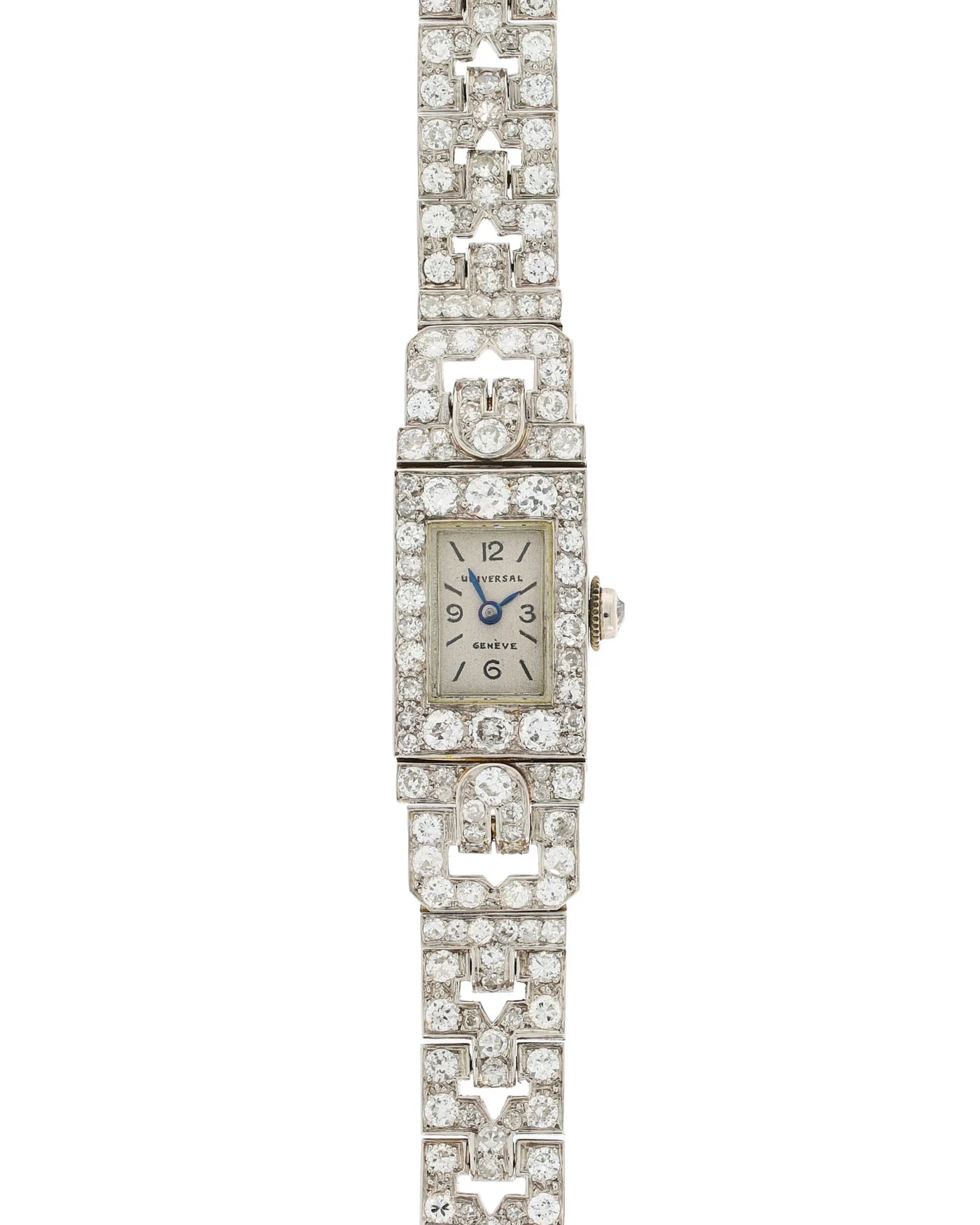 Damenuhr – Universal Genève Platin mit Diamanten „Art Deco“